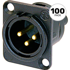 Neutrik NC3MD-S-1-B Male 3-Pin XLR Chassis Connector with Screw Terminals (Black/Gold, Box of 100) Image 1