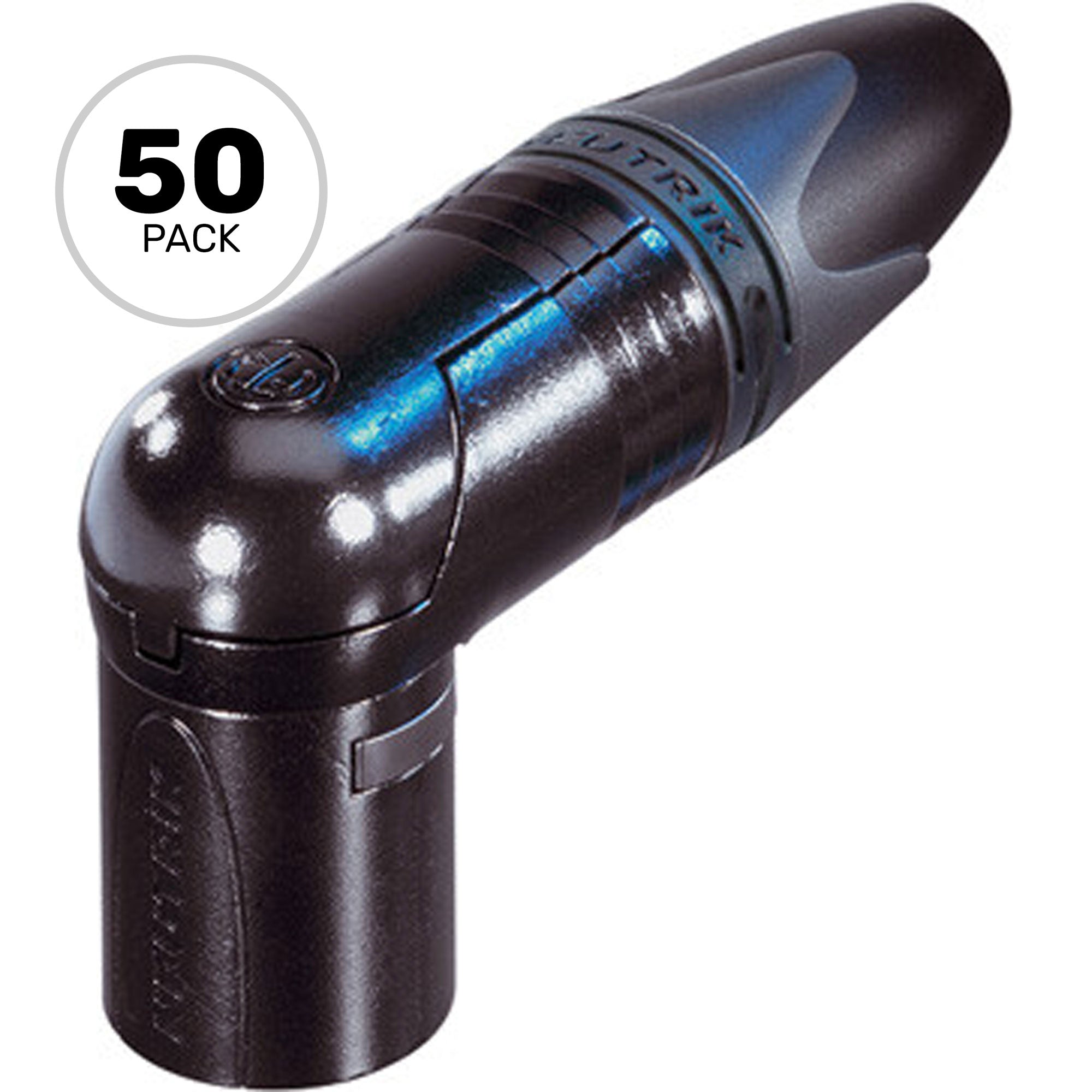 Neutrik NC4MRX-B Male Right Angle 4-Pin XLR Cable Connector (Black/Gold, Box of 50)