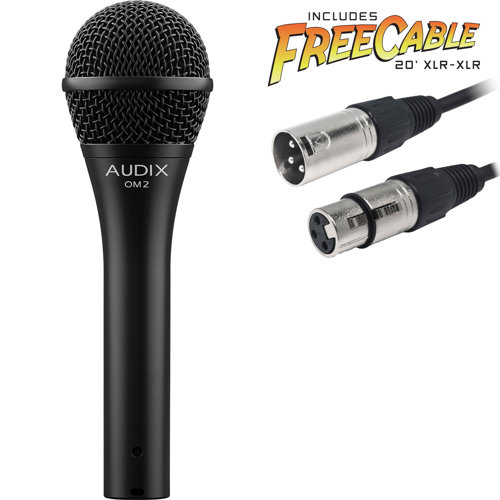 Audix OM2 Handheld Hypercardioid Dynamic Vocal Microphone with FREE 20' XLR Cable