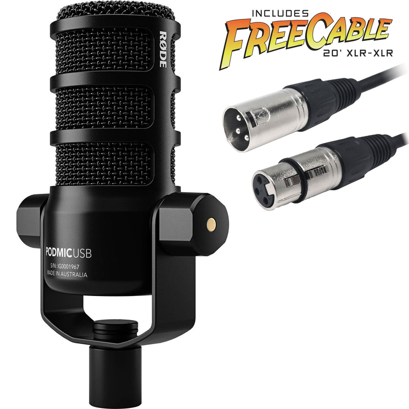 Rode PodMic USB and XLR Dynamic Broadcast Microphone with FREE 20' XLR Cable