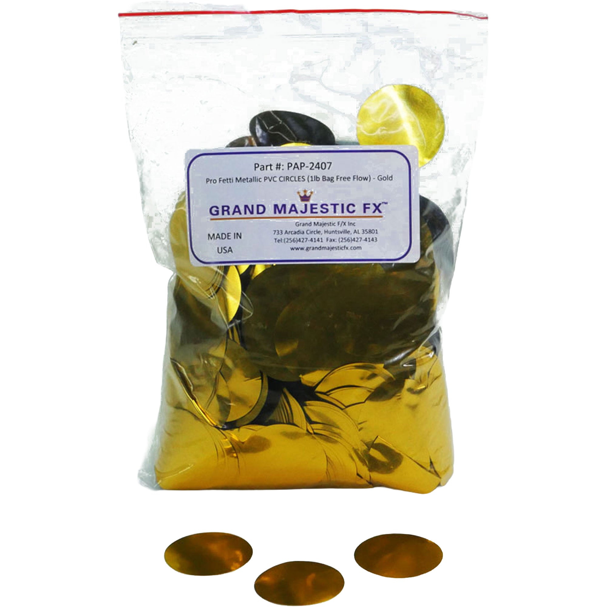Grand Majestic FX Pro Fetti 1lb Bag of 1.5in Free Flow Metallic PVC Circles Confetti (Gold)