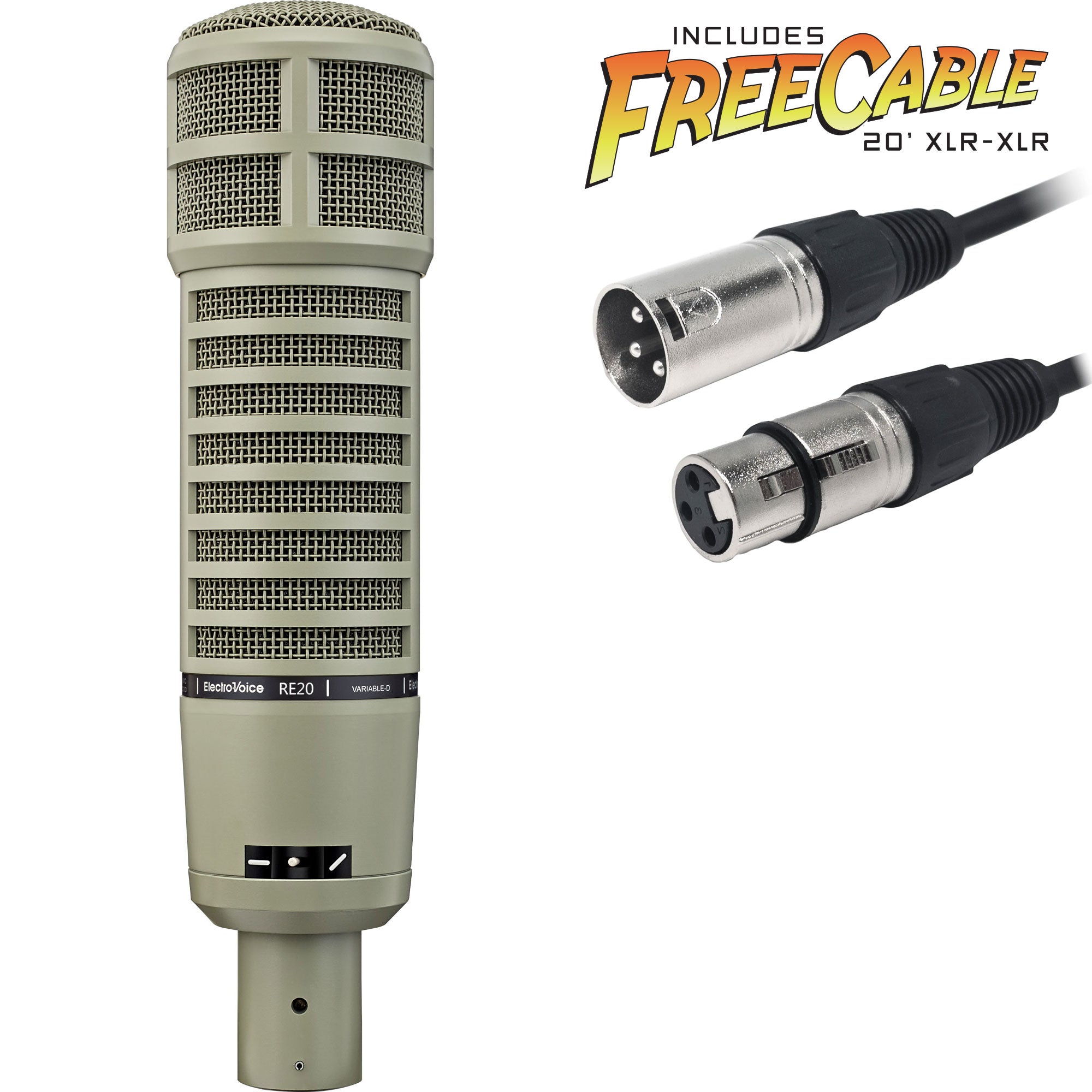 Electro-Voice RE20 Broadcast Announcer Microphone with FREE 20' XLR Cable (Fawn Beige)