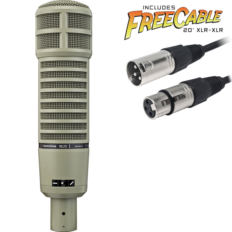 Electro-Voice RE20 Broadcast Announcer Microphone with FREE 20' XLR Cable (Fawn Beige)