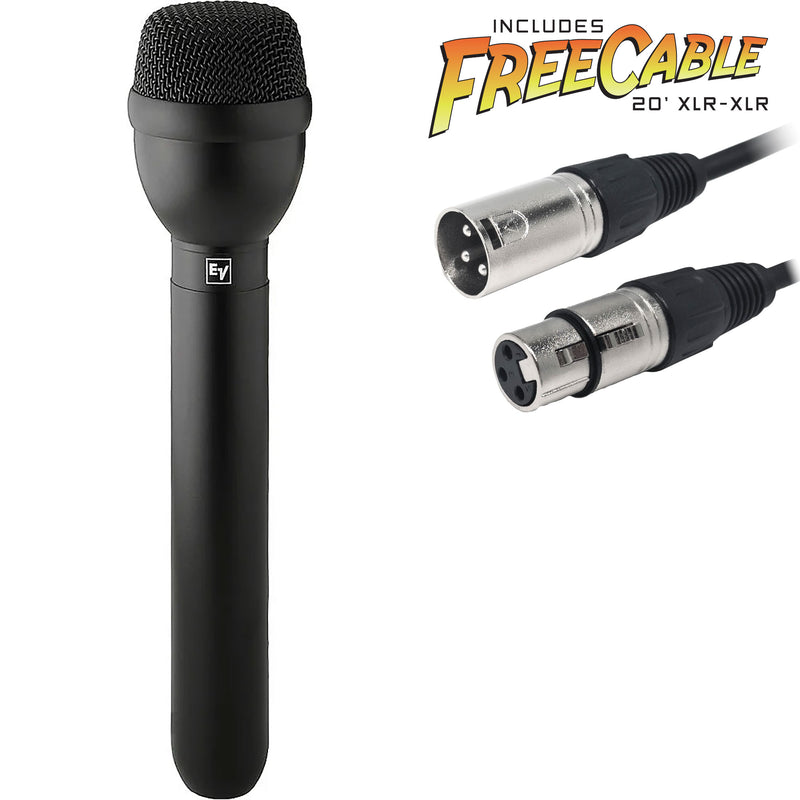 Electro-Voice RE50B Omnidirectional Dynamic ENG Interview Microphone with FREE 20' XLR Cable (Black)
