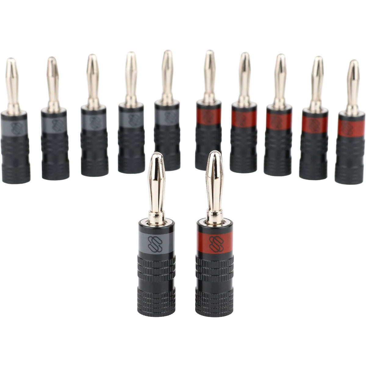 Sewell Silverback Pro Nickel Plated Solder & Screw Banana Plugs (6 Red & 6 Black) Image 1