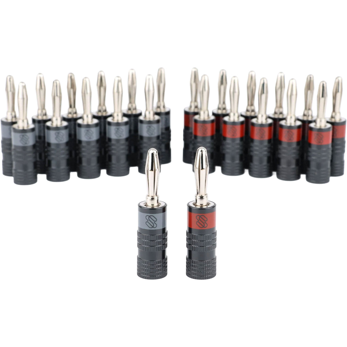 Sewell Silverback Pro Nickel Plated Solder & Screw Banana Plugs (12 Red & 12 Black) Image 1