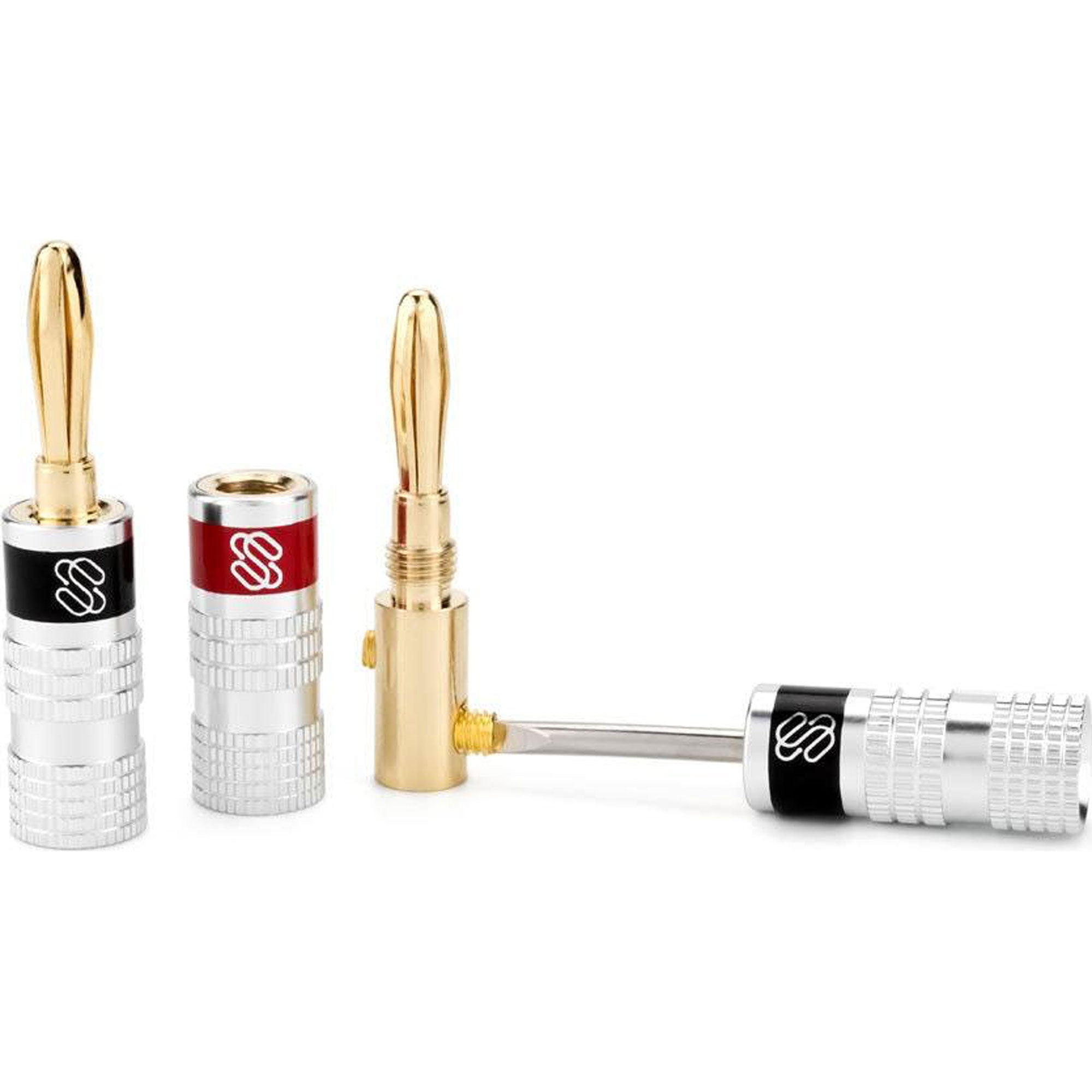 Sewell Silverback Gold Plated Dual-Screw Banana Plugs (1 Red & 1 Black)