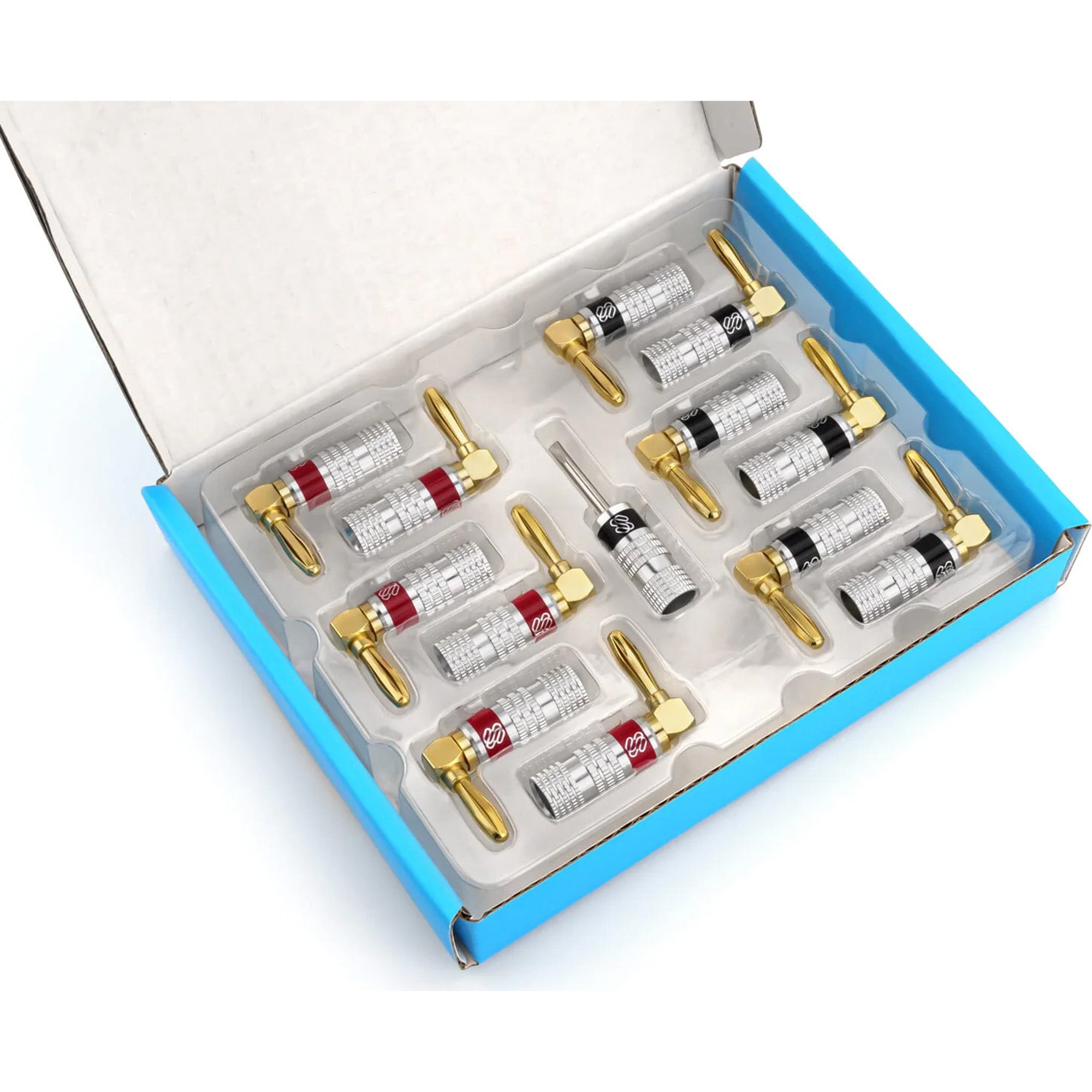 Sewell Silverback Gold Plated Dual-Screw Right Angle Banana Plugs (6 Red & 6 Black)