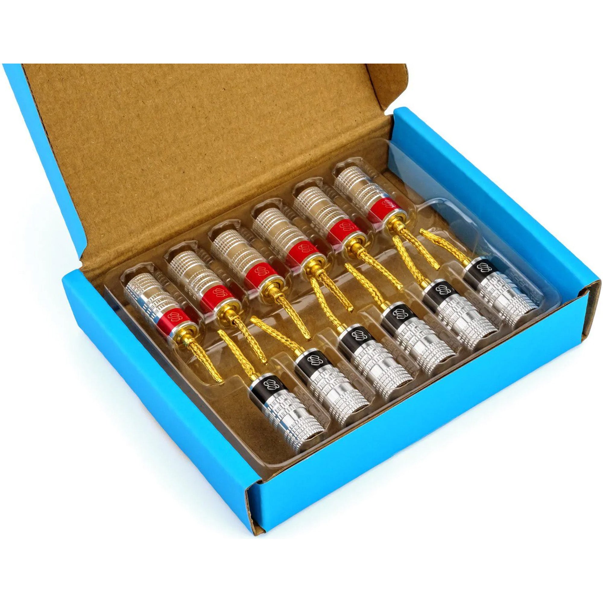 Sewell Silverback Gold Plated Flex Pin Speaker Plugs Box of 6 Pairs (6 Red & 6 Black)