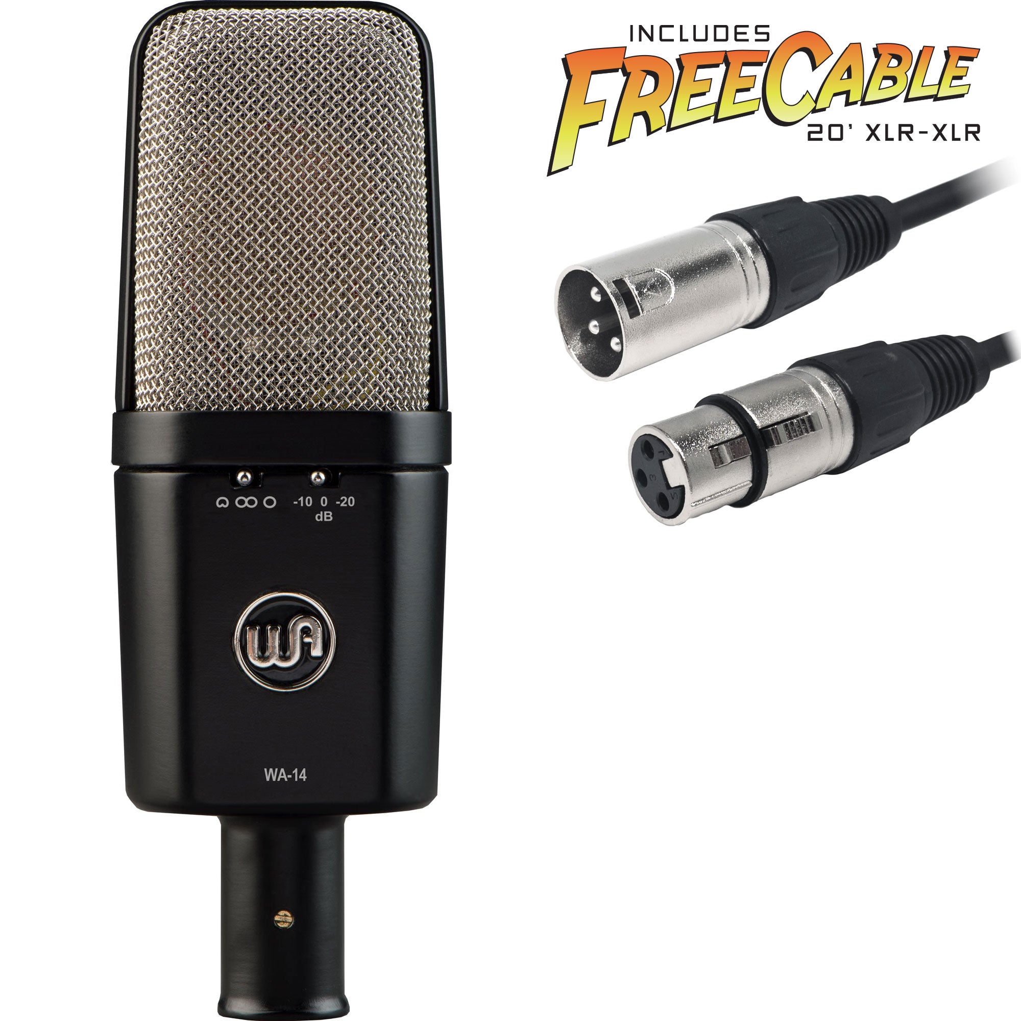Warm Audio WA-14 Large-Diaphragm Multipattern Condenser Microphone with FREE 20' XLR Cable