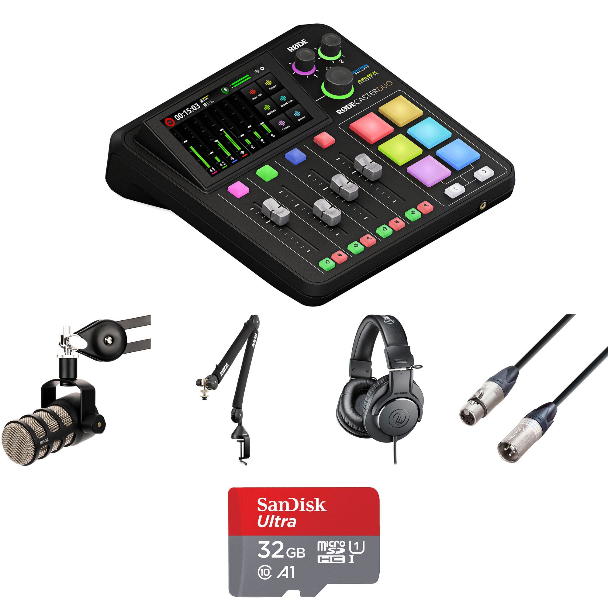 Rode RODECaster Duo Ultimate 1-Person Podcasting Kit with PodMic, Boom Arm & Headphones