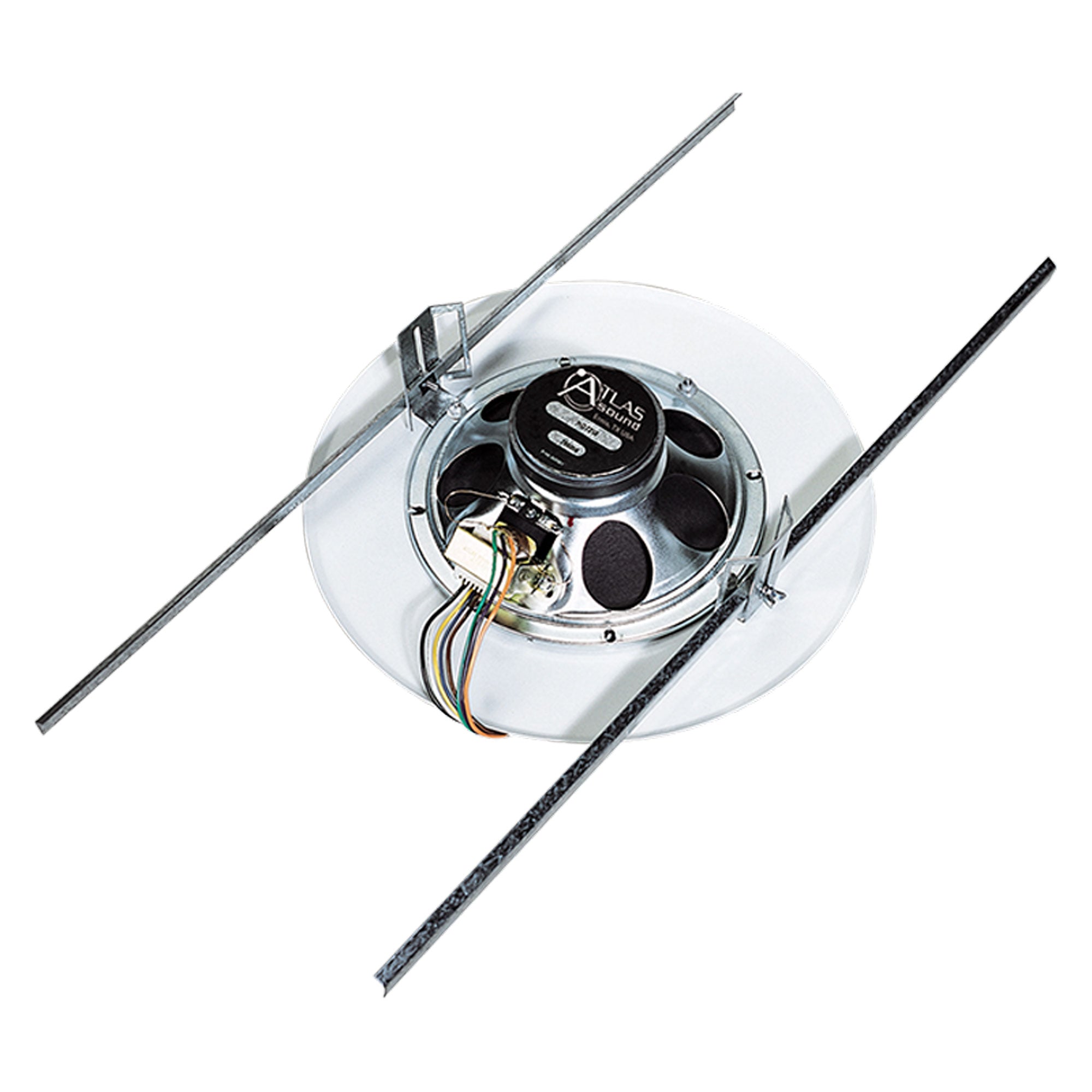 AtlasIED EZHD72W 8" In-Ceiling Speaker with 4W 25V/70V Transformer, 51-8 Baffle, Support Rails (Pair)