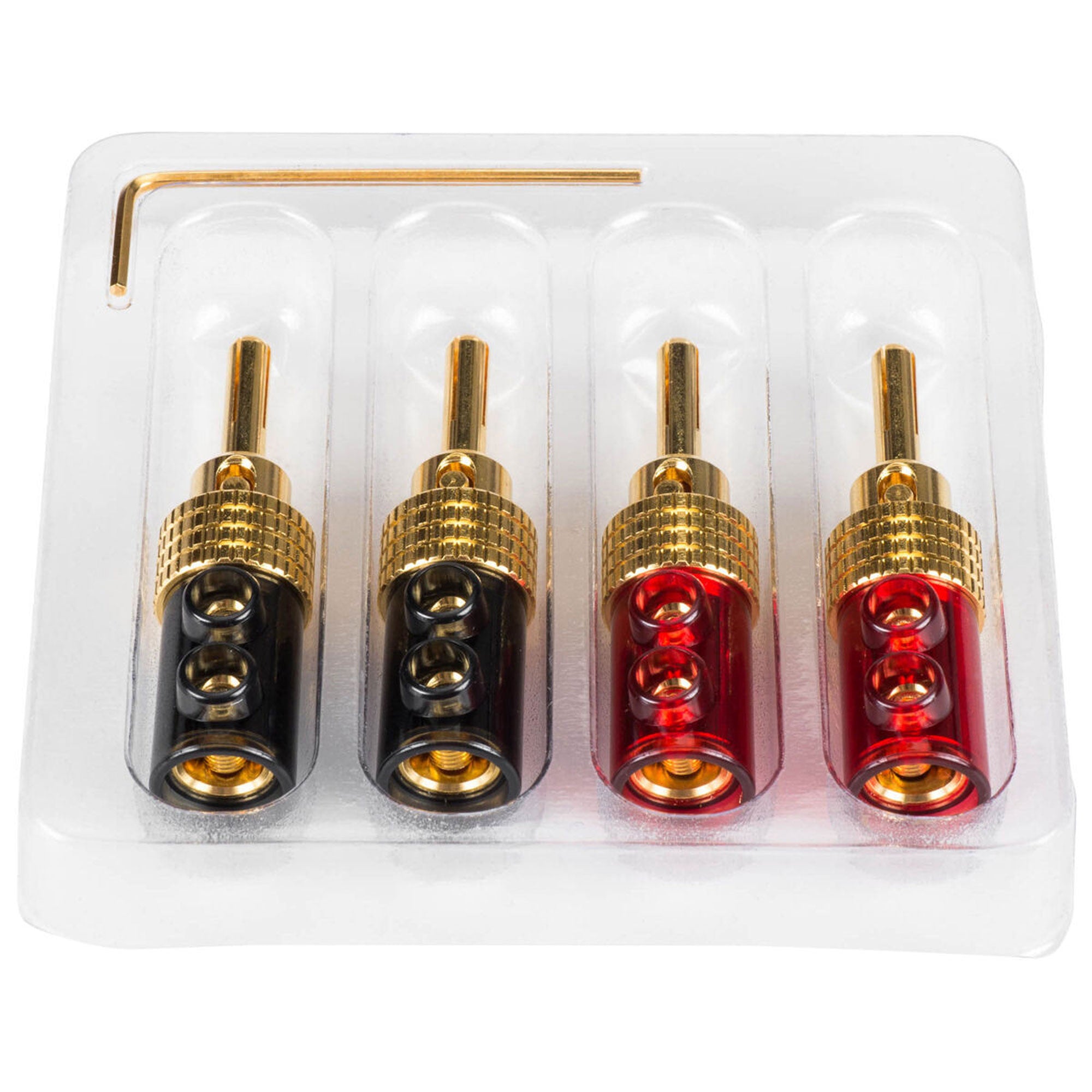 Performance Audio Expanding Banana Plugs with Polycarbonate Shell Bi-Wire Kit (2 Red & 2 Black)