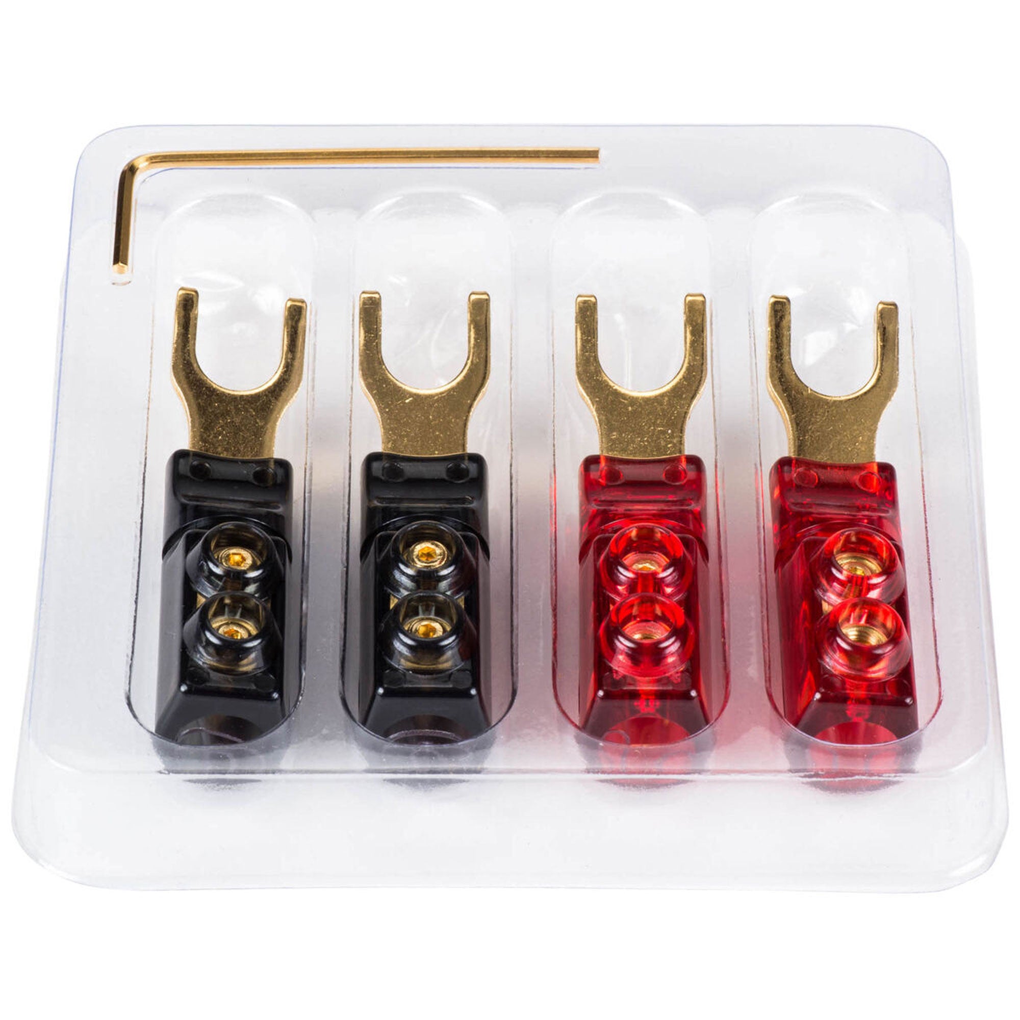 Performance Audio Spade Lug Terminals with Polycarbonate Shell Bi-Wire Kit (2 Red & 2 Black)
