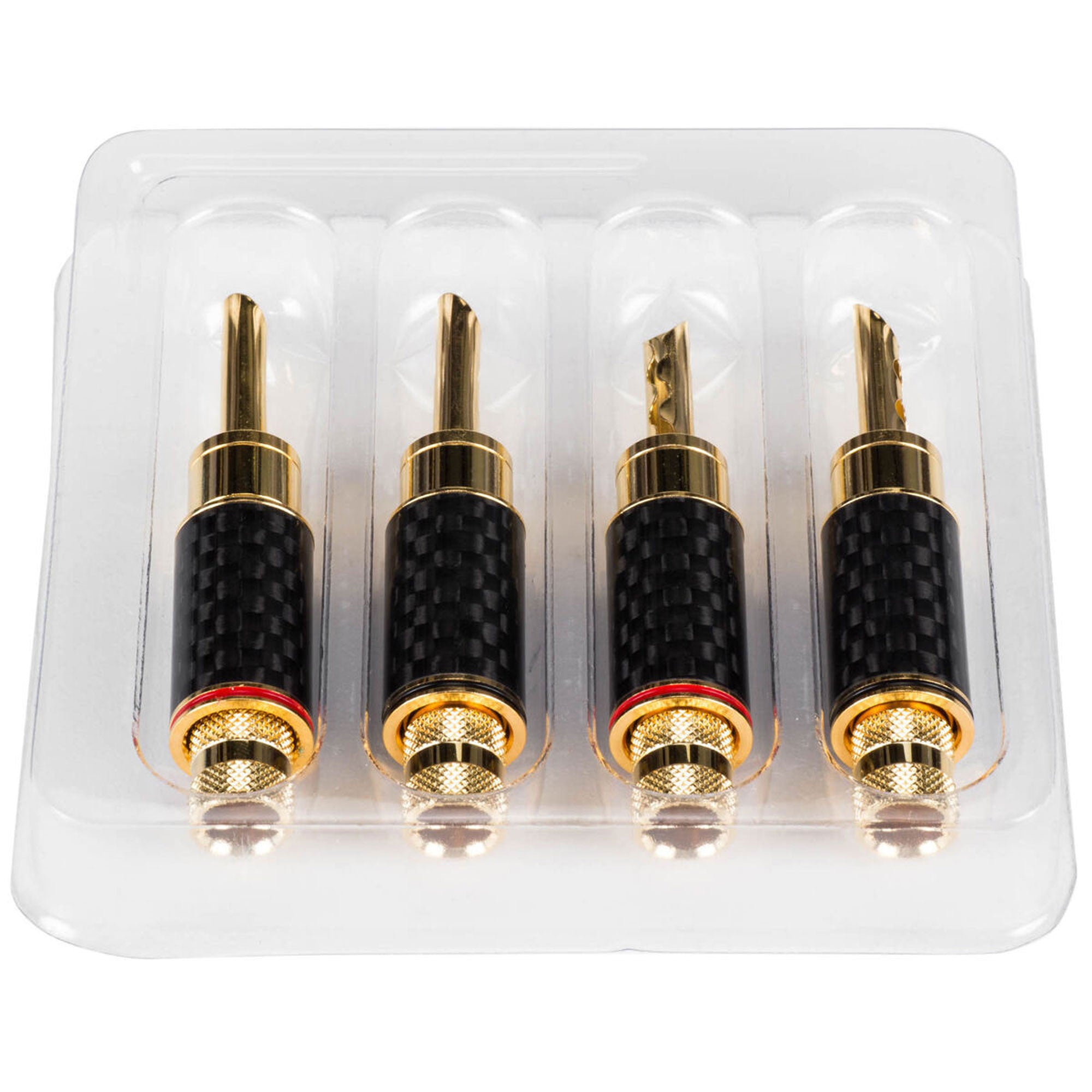 Performance Audio BFA Style Banana Plugs with Carbon Fiber Shell Bi-Wire Kit (2 Red & 2 Black)