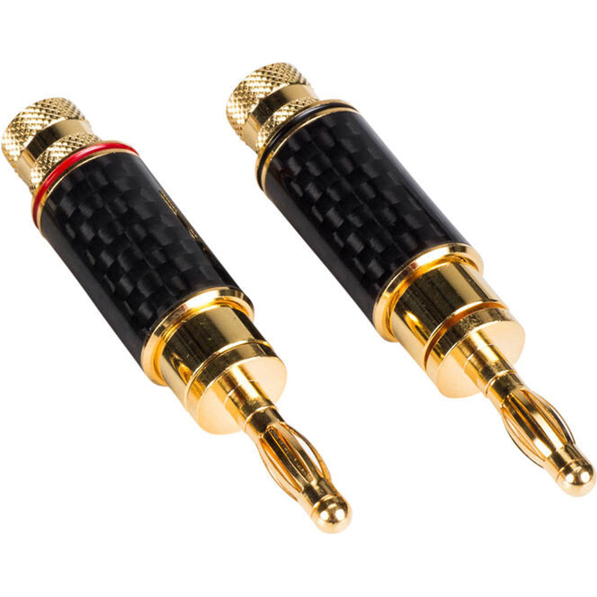 Performance Audio Nine Tines Banana Plugs with Carbon Fiber Shell (1 Red & 1 Black)