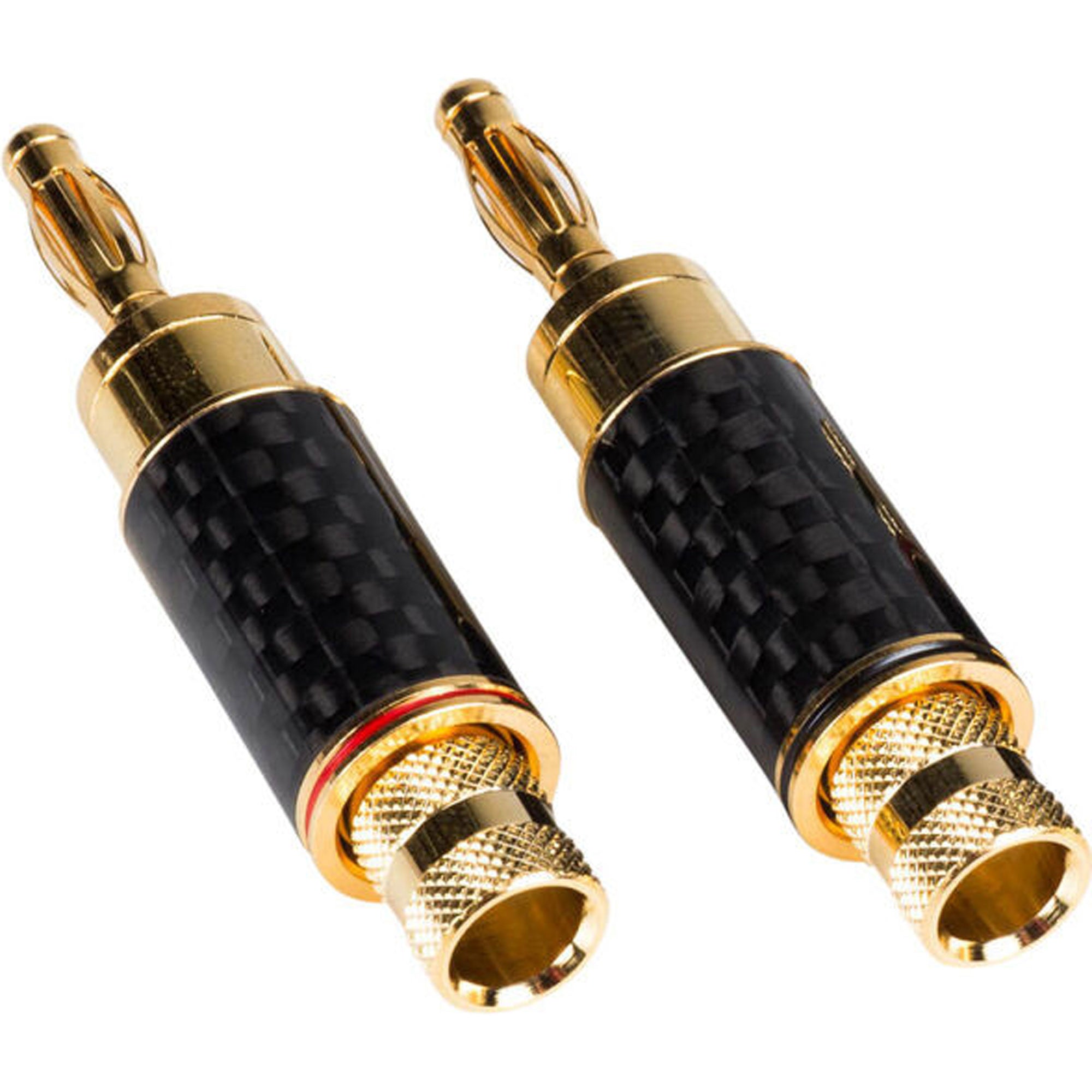 Performance Audio Nine Tines Banana Plugs with Carbon Fiber Shell (1 Red & 1 Black)