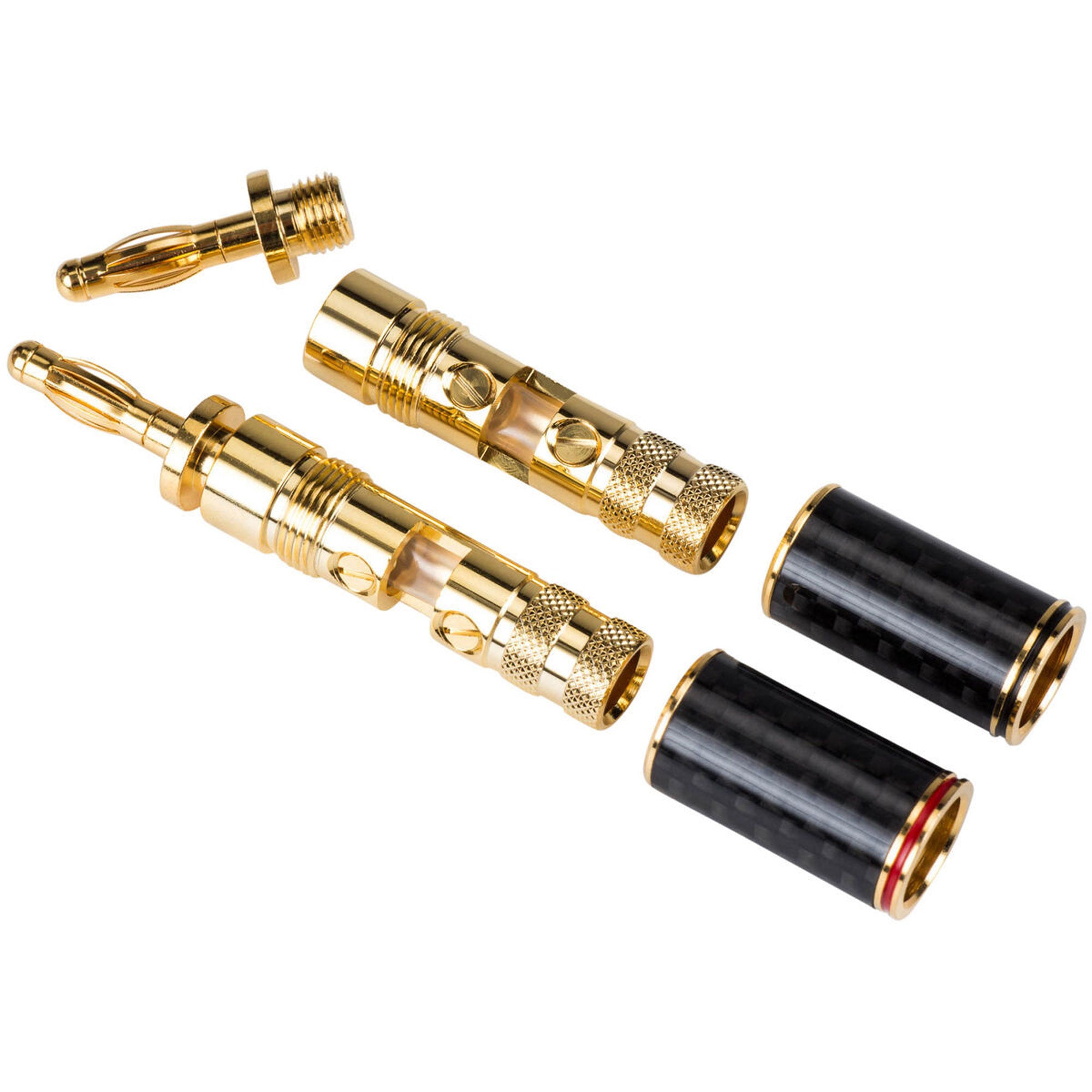 Performance Audio Nine Tines Banana Plugs with Carbon Fiber Shell (1 Red & 1 Black)