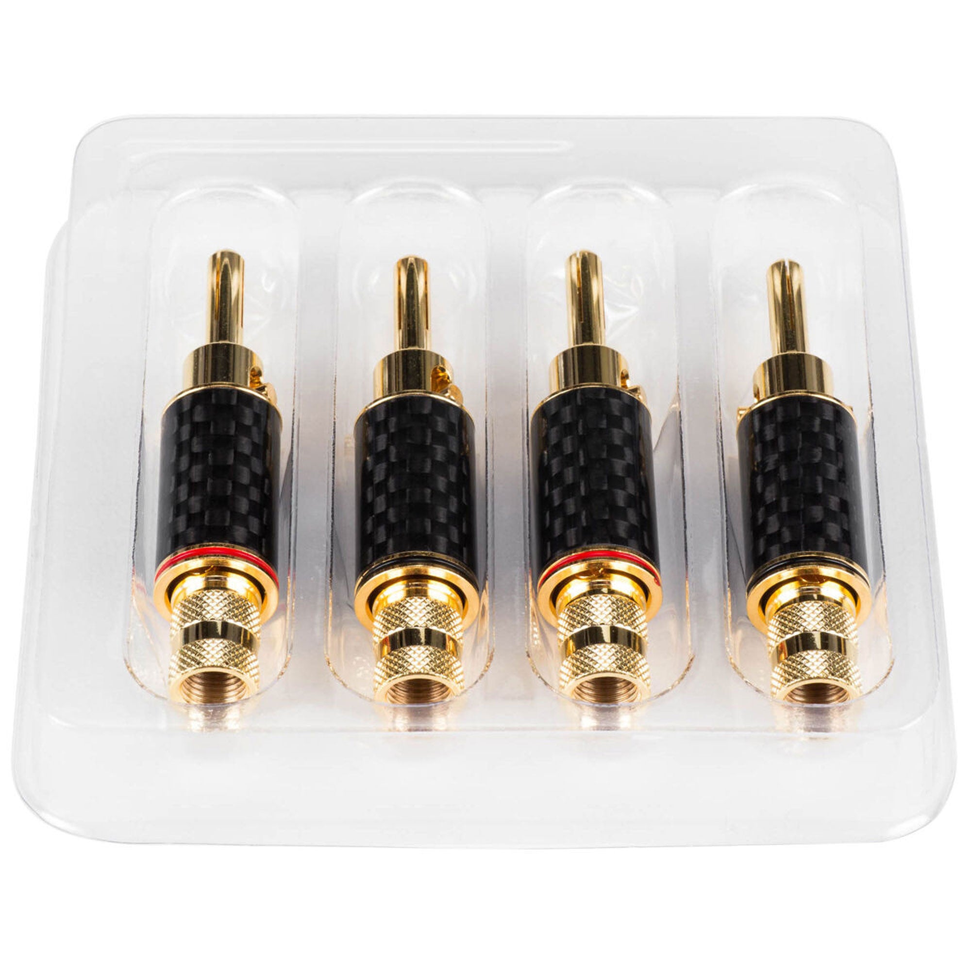 Performance Audio Expanding Banana Plugs with Carbon Fiber Shell Bi-Wire Kit (2 Red & 2 Black)
