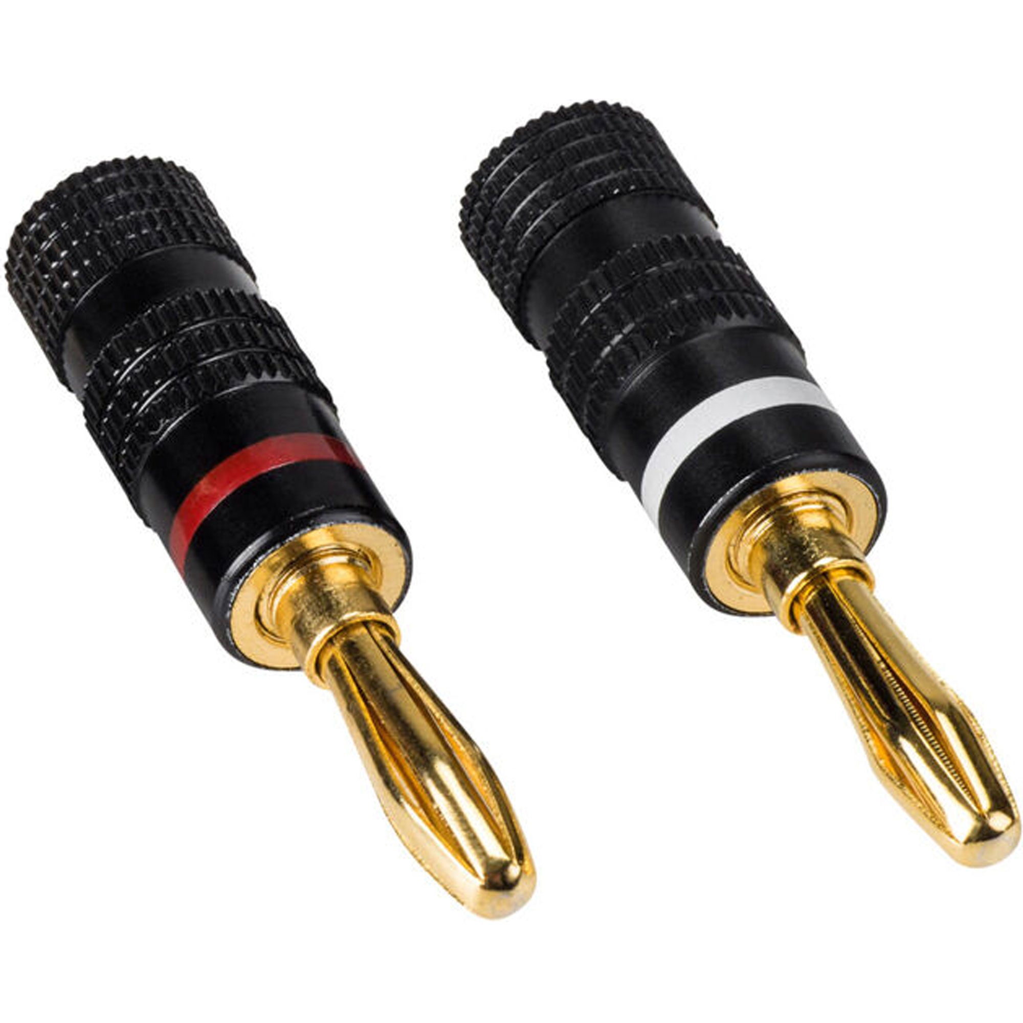 Performance Audio Banana Plugs with Black Aluminum Shell (1 Red & 1 White)