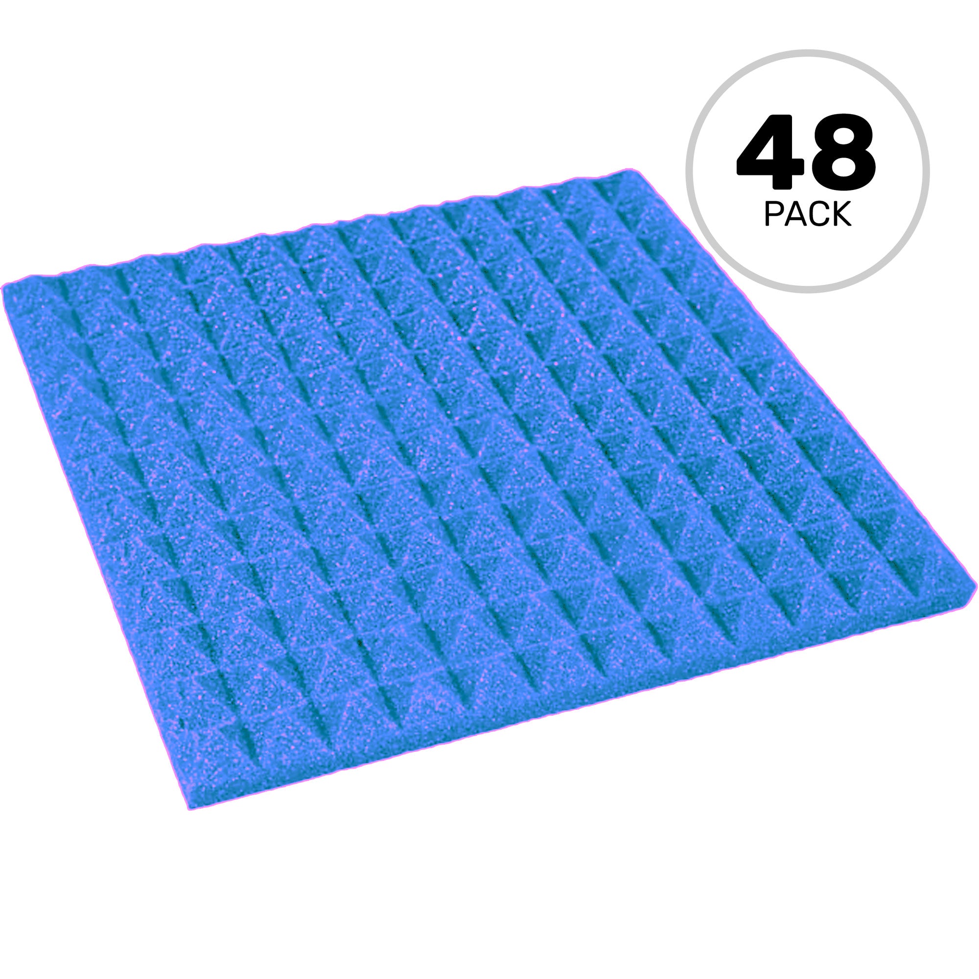 Performance Audio 12" x 12" x 1" Pyramid Acoustic Foam Tile (Blue, 48 Pack)