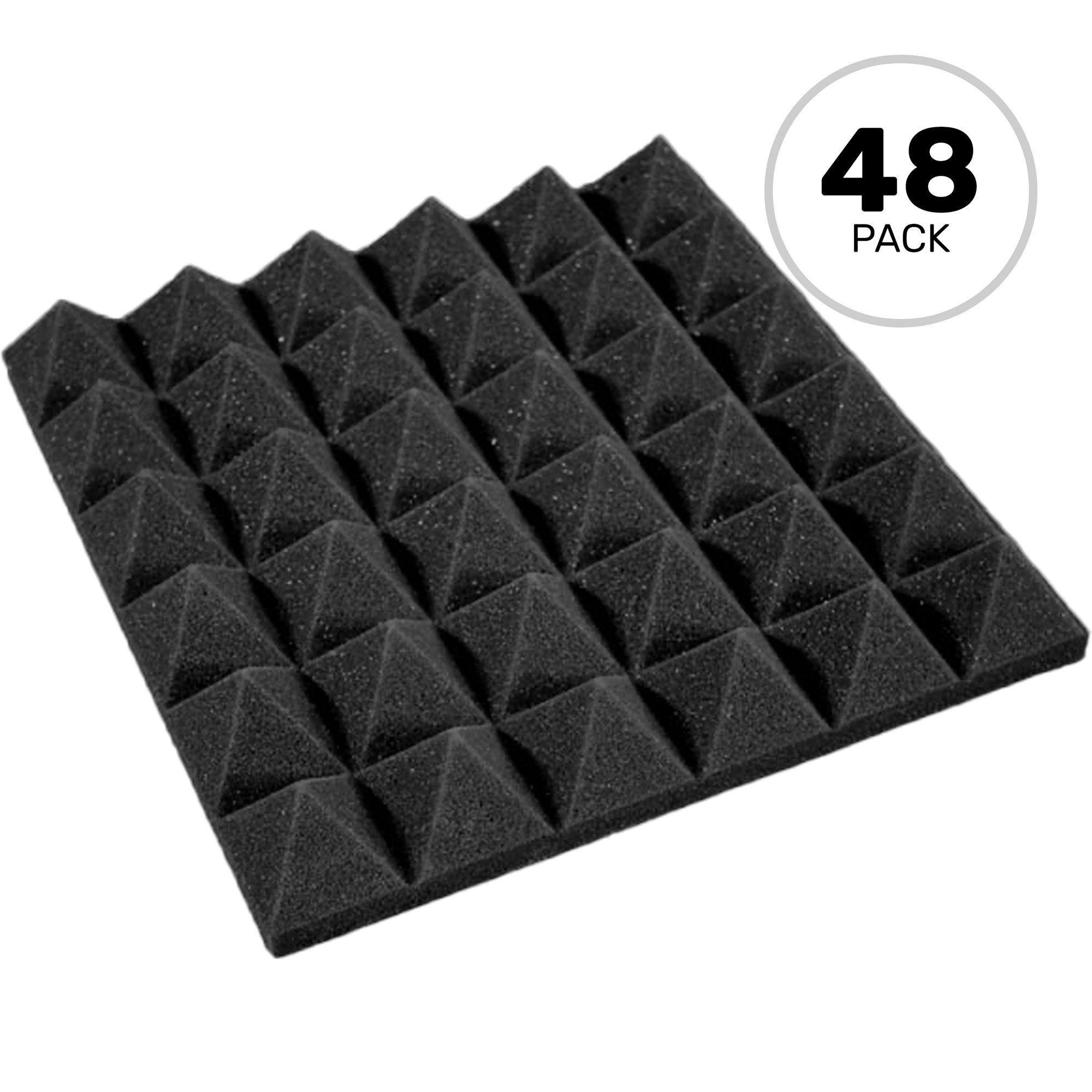 Performance Audio 12" x 12" x 2" Pyramid Acoustic Foam Tile (Charcoal, 48 Pack)