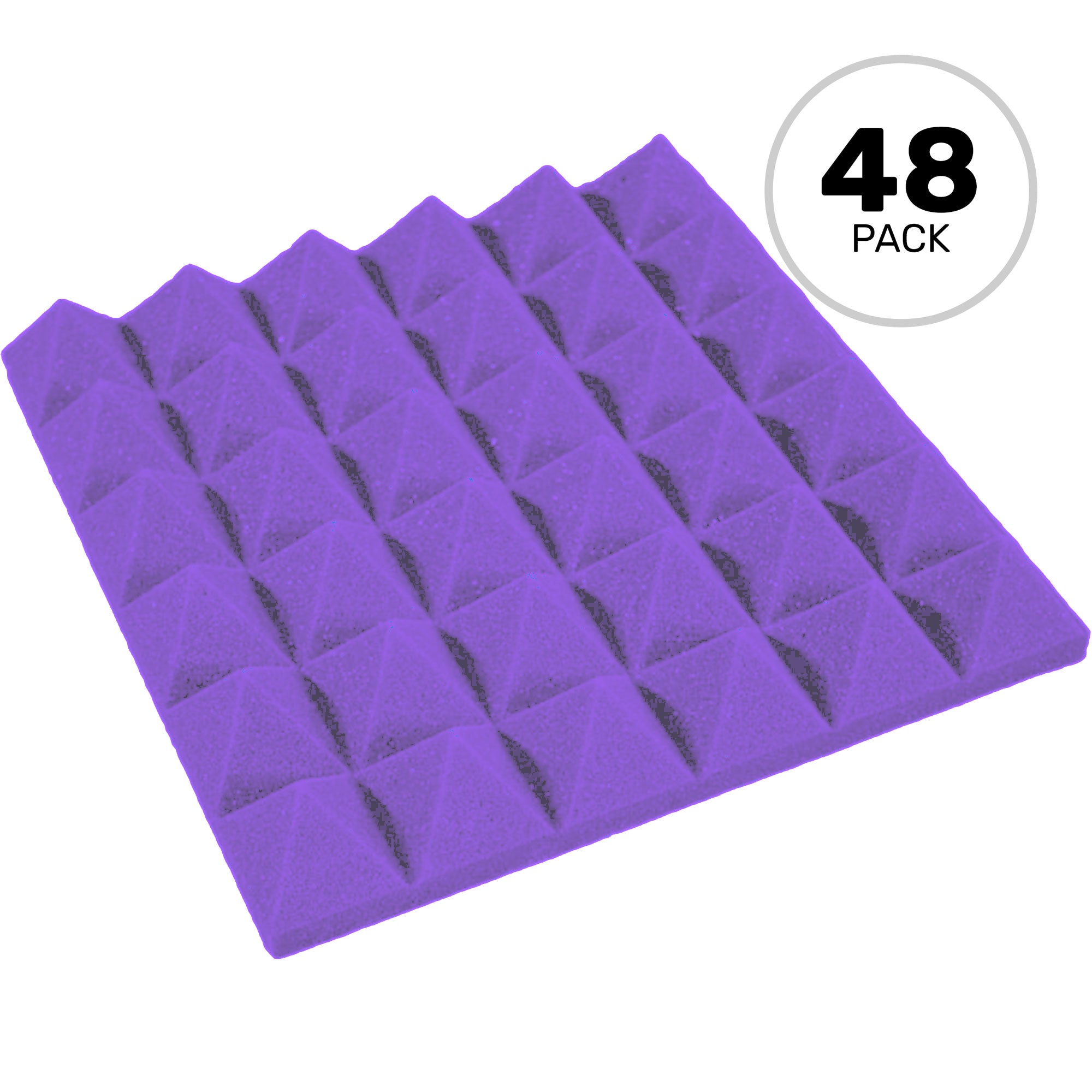 Performance Audio 12" x 12" x 2" Pyramid Acoustic Foam Tile (Purple, 48 Pack)