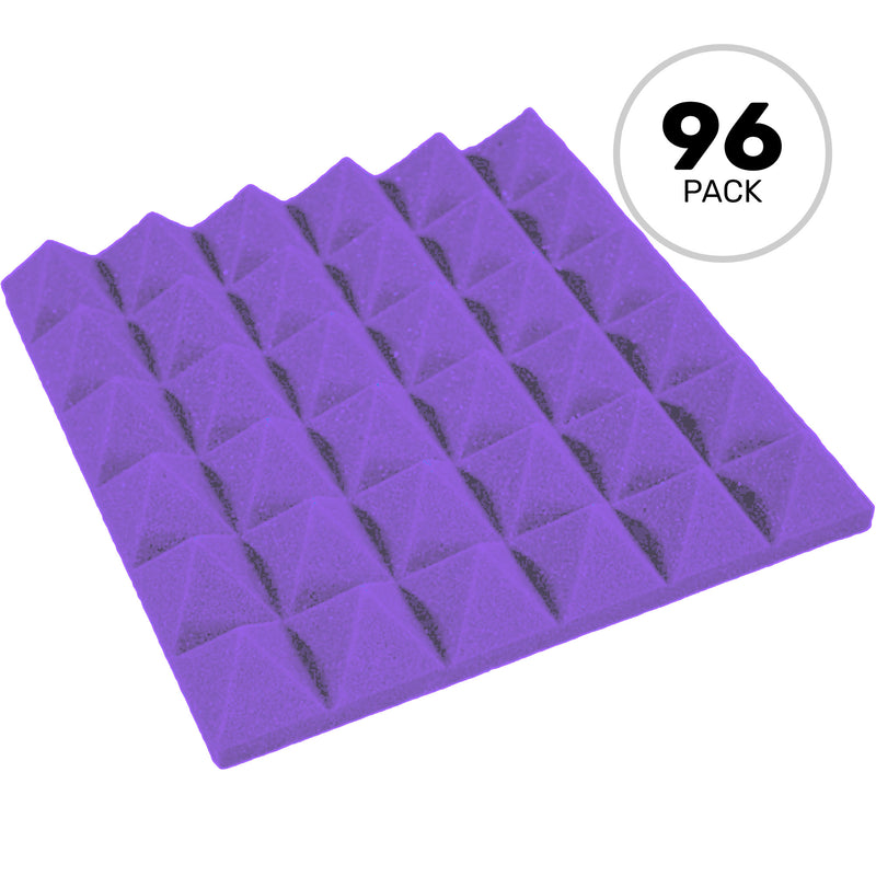 Performance Audio 12" x 12" x 2" Pyramid Acoustic Foam Tile (Purple, 96 Pack)