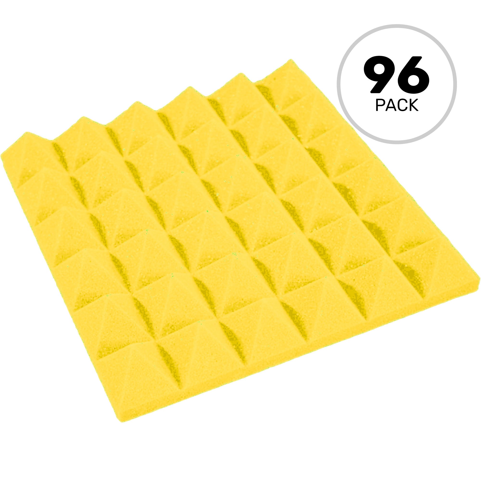 Performance Audio 12" x 12" x 2" Pyramid Acoustic Foam Tile (Yellow, 96 Pack)