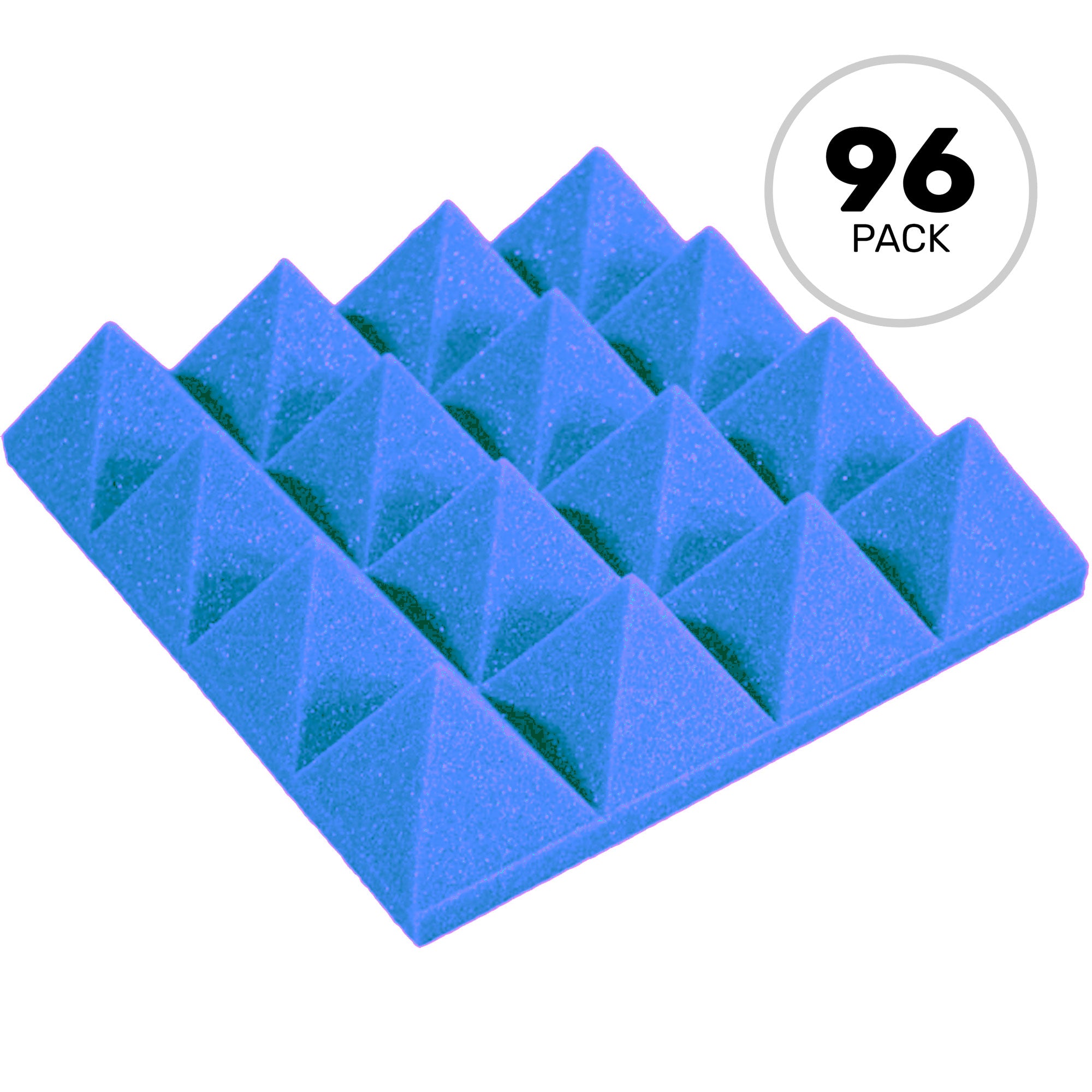 Performance Audio 12" x 12" x 3" Pyramid Acoustic Foam Tile (Blue, 96 Pack)