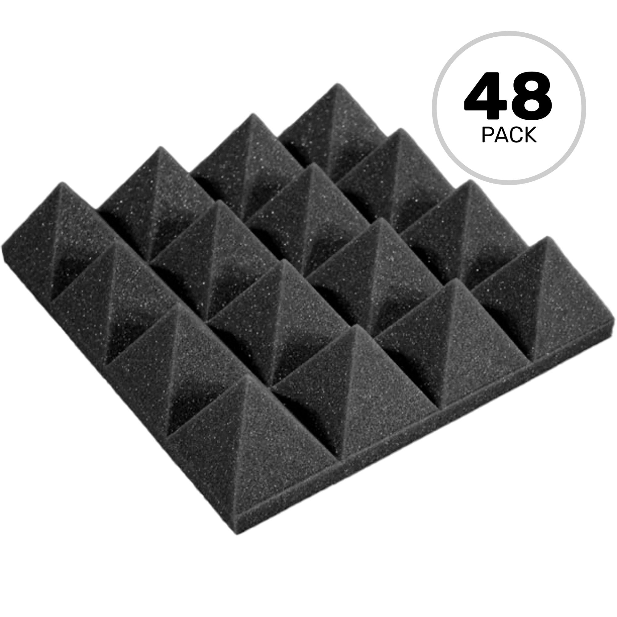 Performance Audio 12" x 12" x 3" Pyramid Acoustic Foam Tile (Charcoal, 48 Pack)