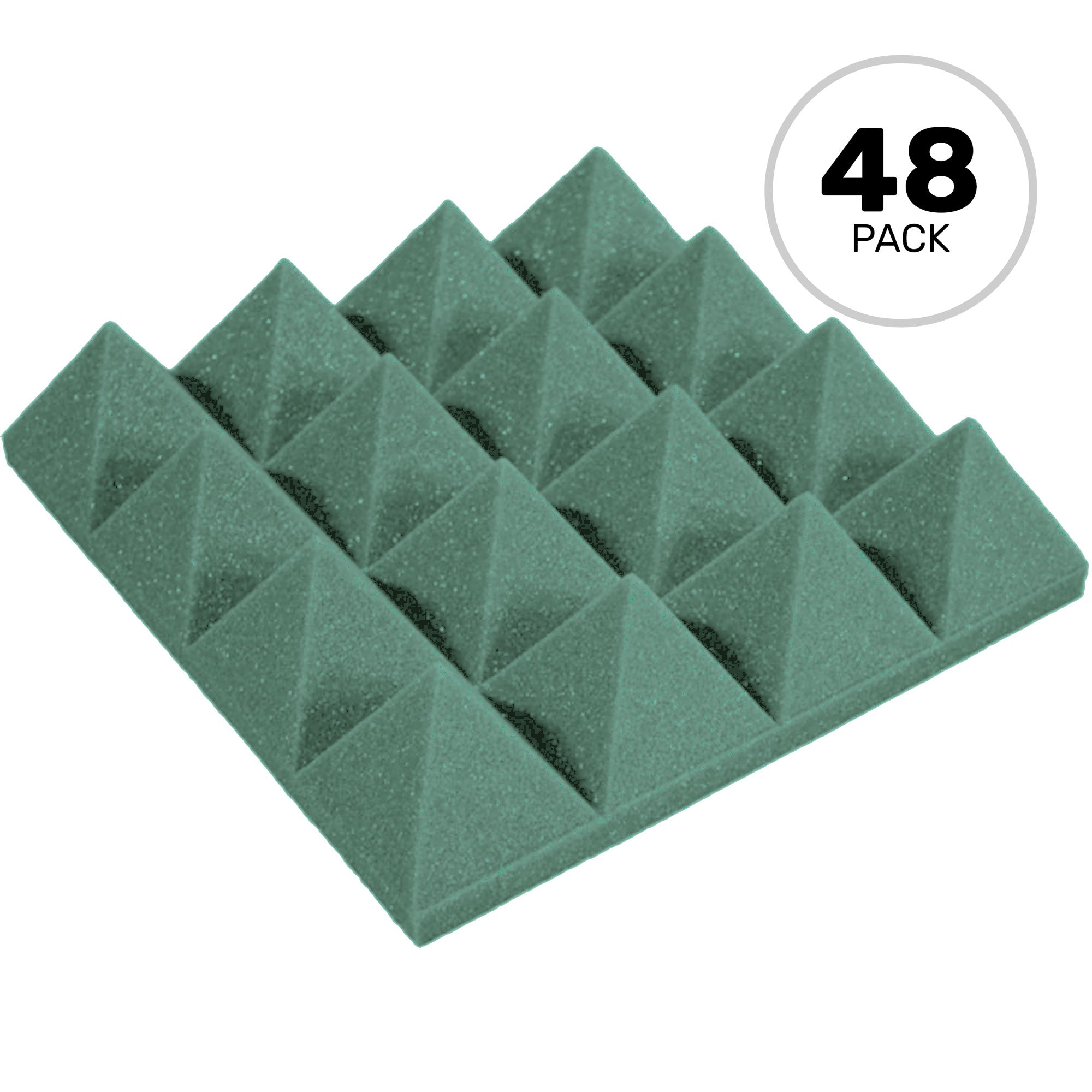 Performance Audio 12" x 12" x 3" Pyramid Acoustic Foam Tile (Forest Green, 48 Pack)