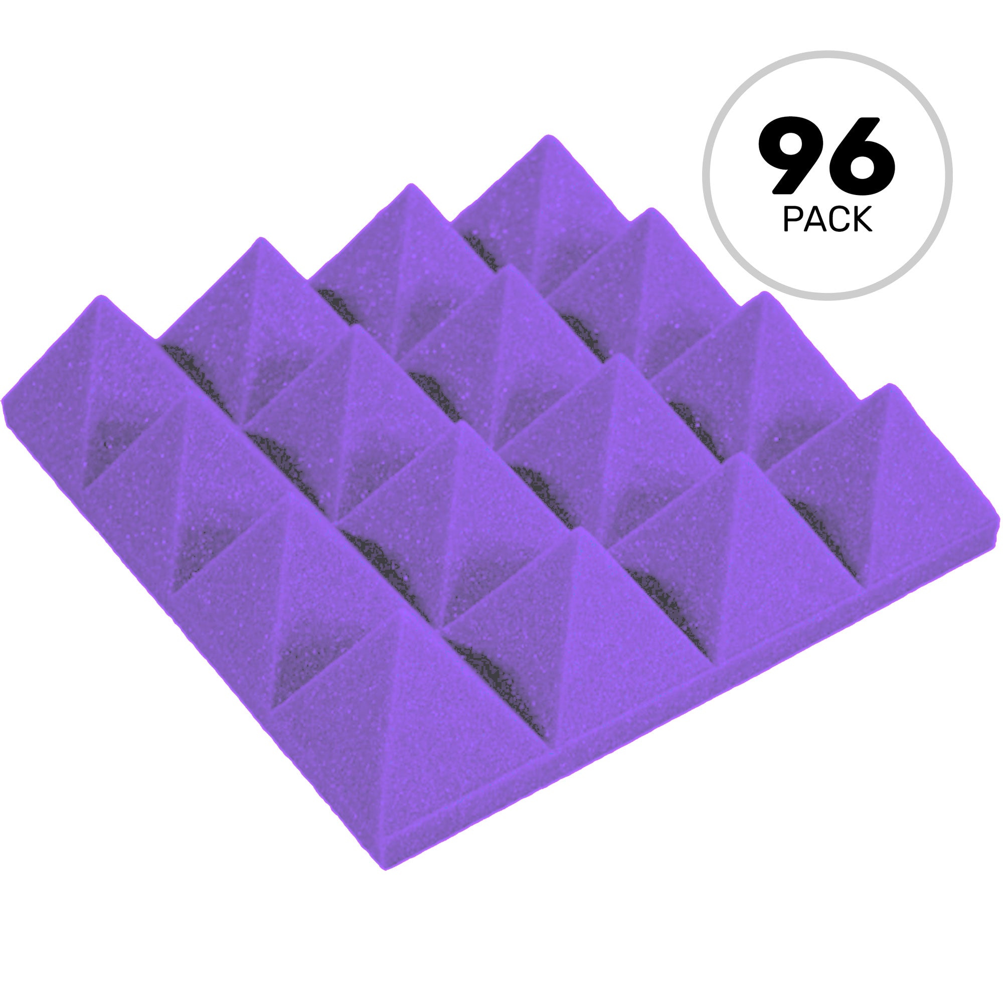 Performance Audio 12" x 12" x 3" Pyramid Acoustic Foam Tile (Purple, 96 Pack)