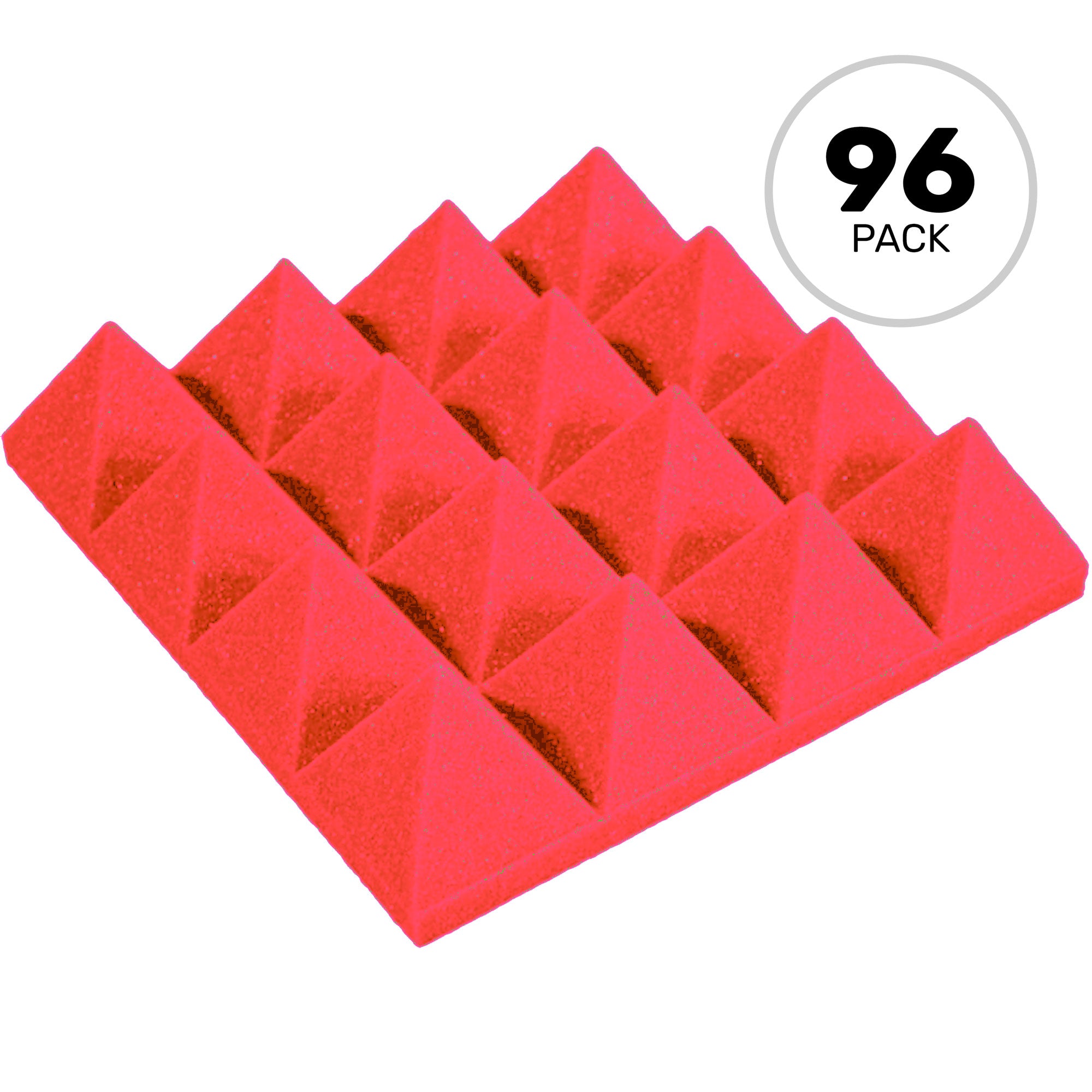 Performance Audio 12" x 12" x 3" Pyramid Acoustic Foam Tile (Red, 96 Pack)