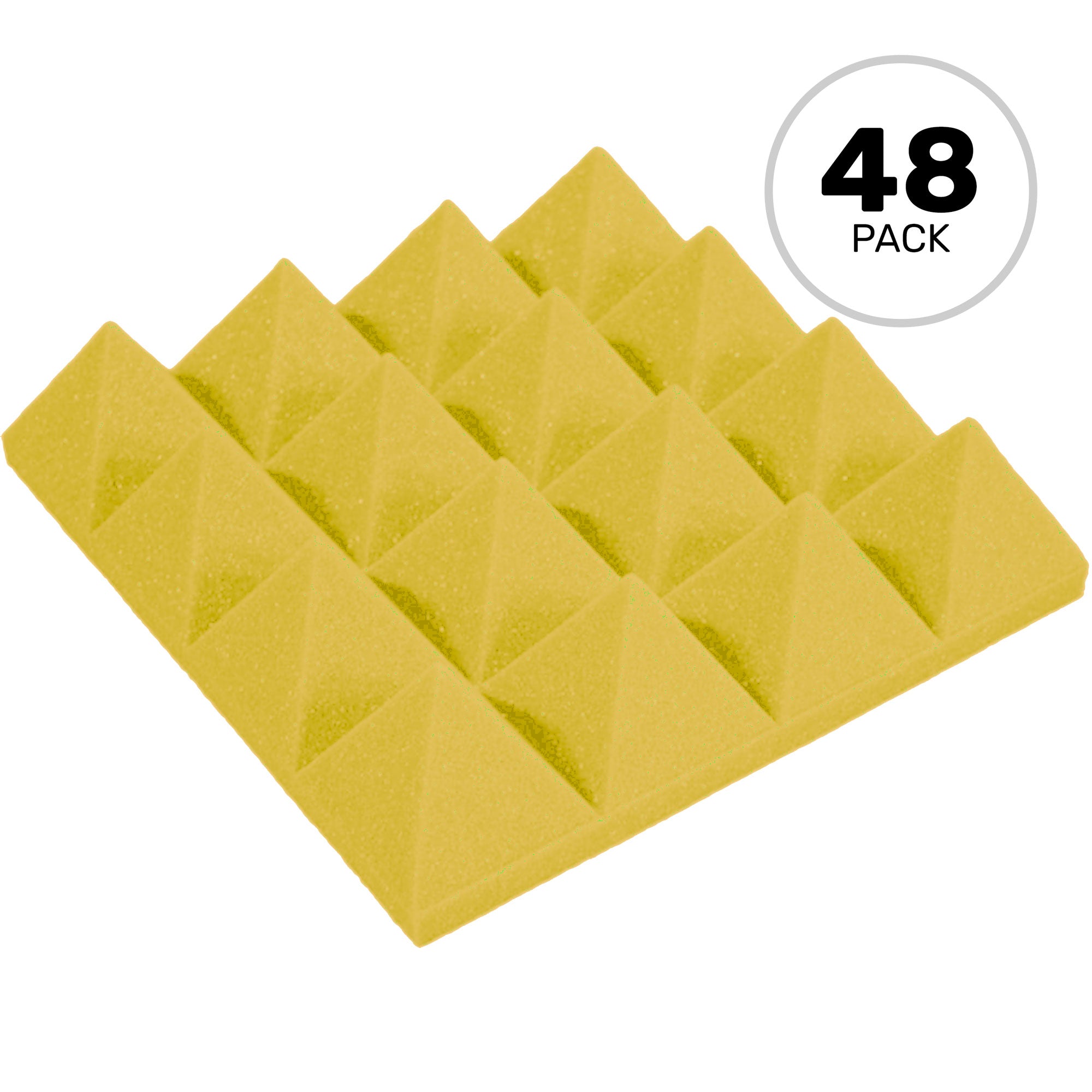 Performance Audio 12" x 12" x 3" Pyramid Acoustic Foam Tile (Yellow, 48 Pack)