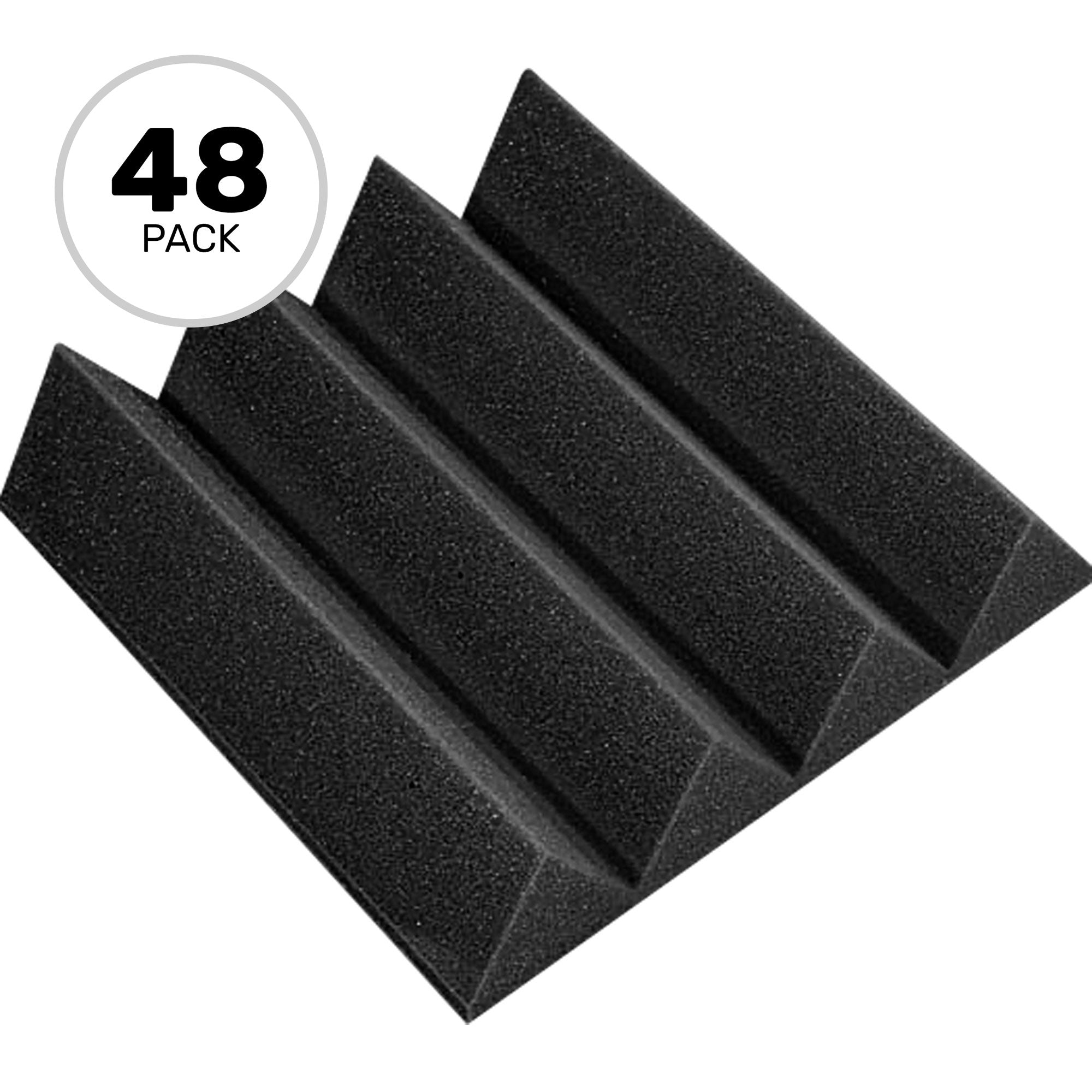 Performance Audio 12" x 12" x 3" Wedge Acoustic Foam Tile (Charcoal, 48 Pack)