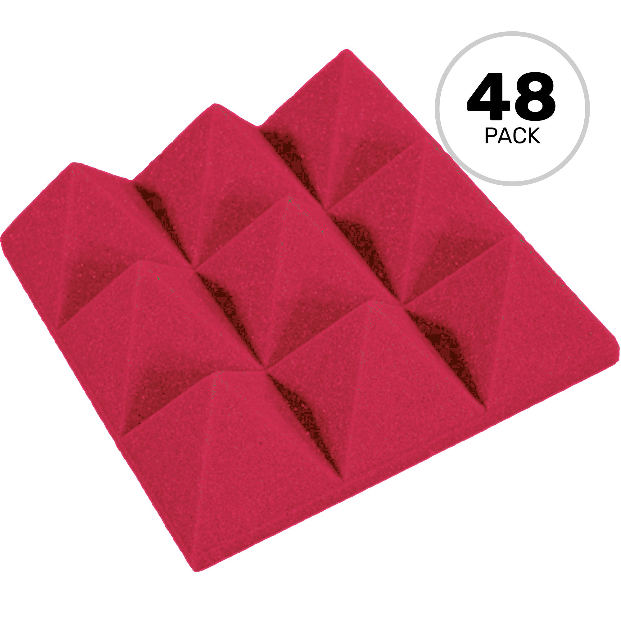 Performance Audio 12" x 12" x 4" Pyramid Acoustic Foam Tile (Burgundy, 48 Pack)