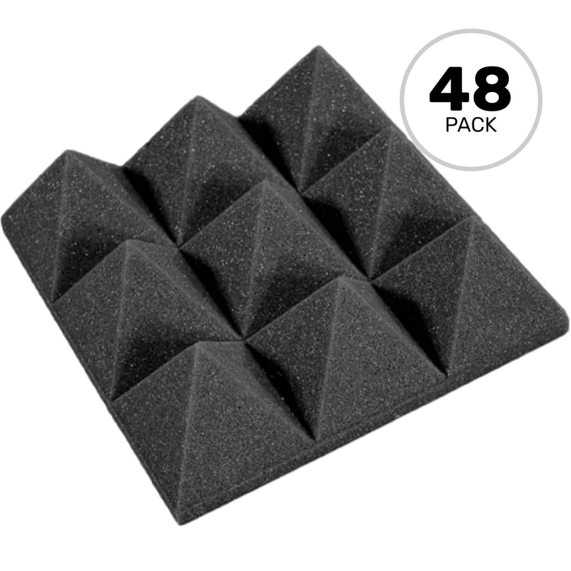 Performance Audio 12" x 12" x 4" Pyramid Acoustic Foam Tile (Charcoal, 48 Pack)
