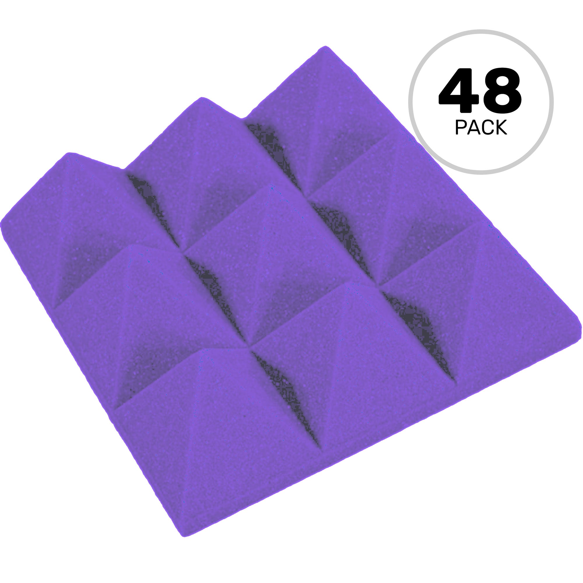 Performance Audio 12" x 12" x 4" Pyramid Acoustic Foam Tile (Purple, 48 Pack)