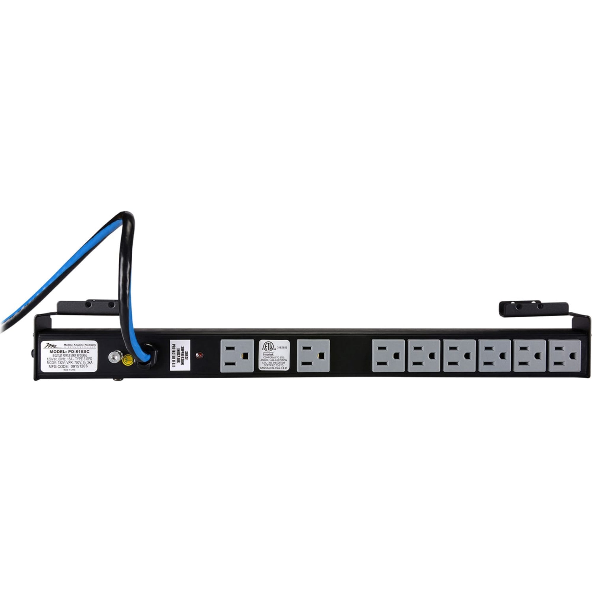 Middle Atlantic PD-815SC-PBSH Shelf Mount Power Strip (8-Outlet, 15 Amp)