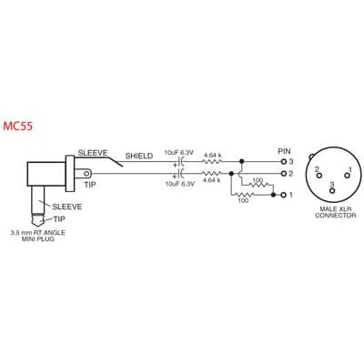 Lectrosonics MC55 Mono Mini Phone Angled Male to 3-Pin XLR Male Cable (15")