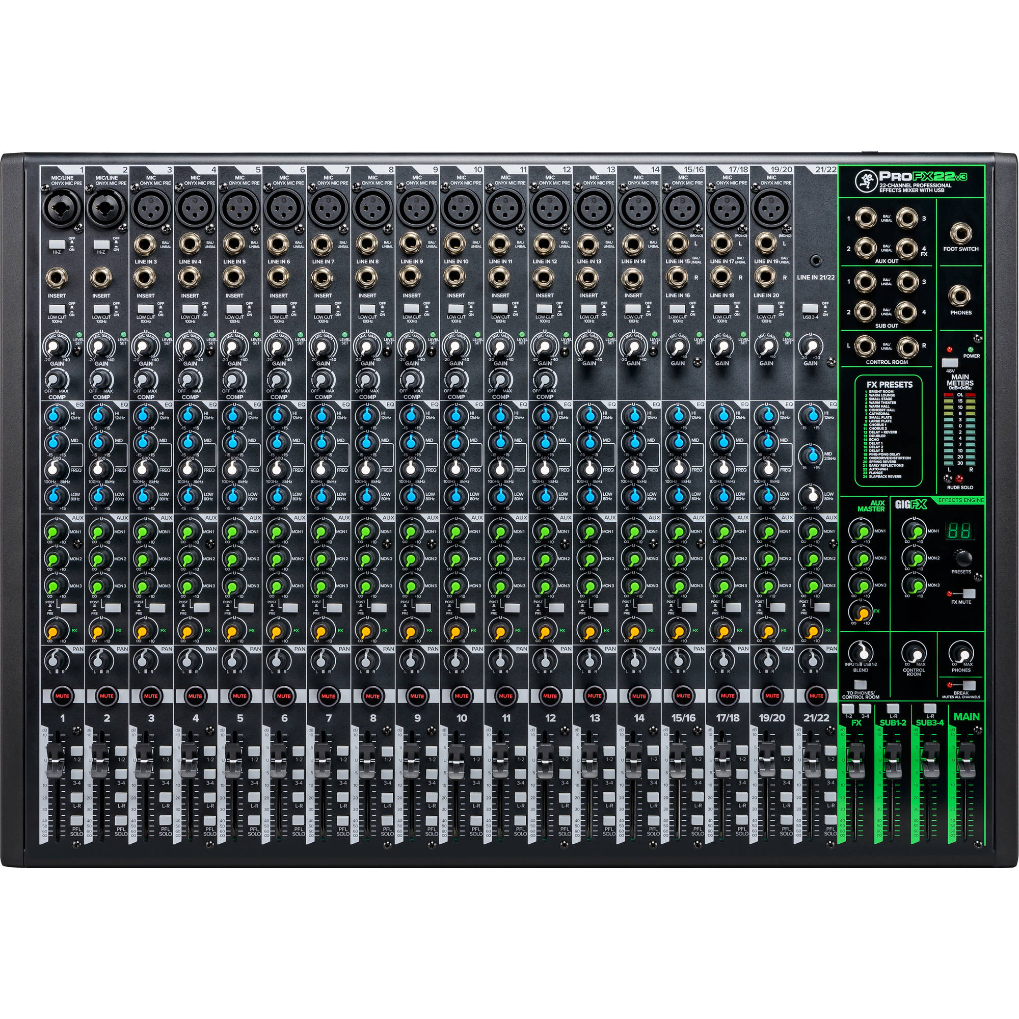 Mackie ProFX22v3 22-Channel 4-Bus Professional Effects Mixer with USB