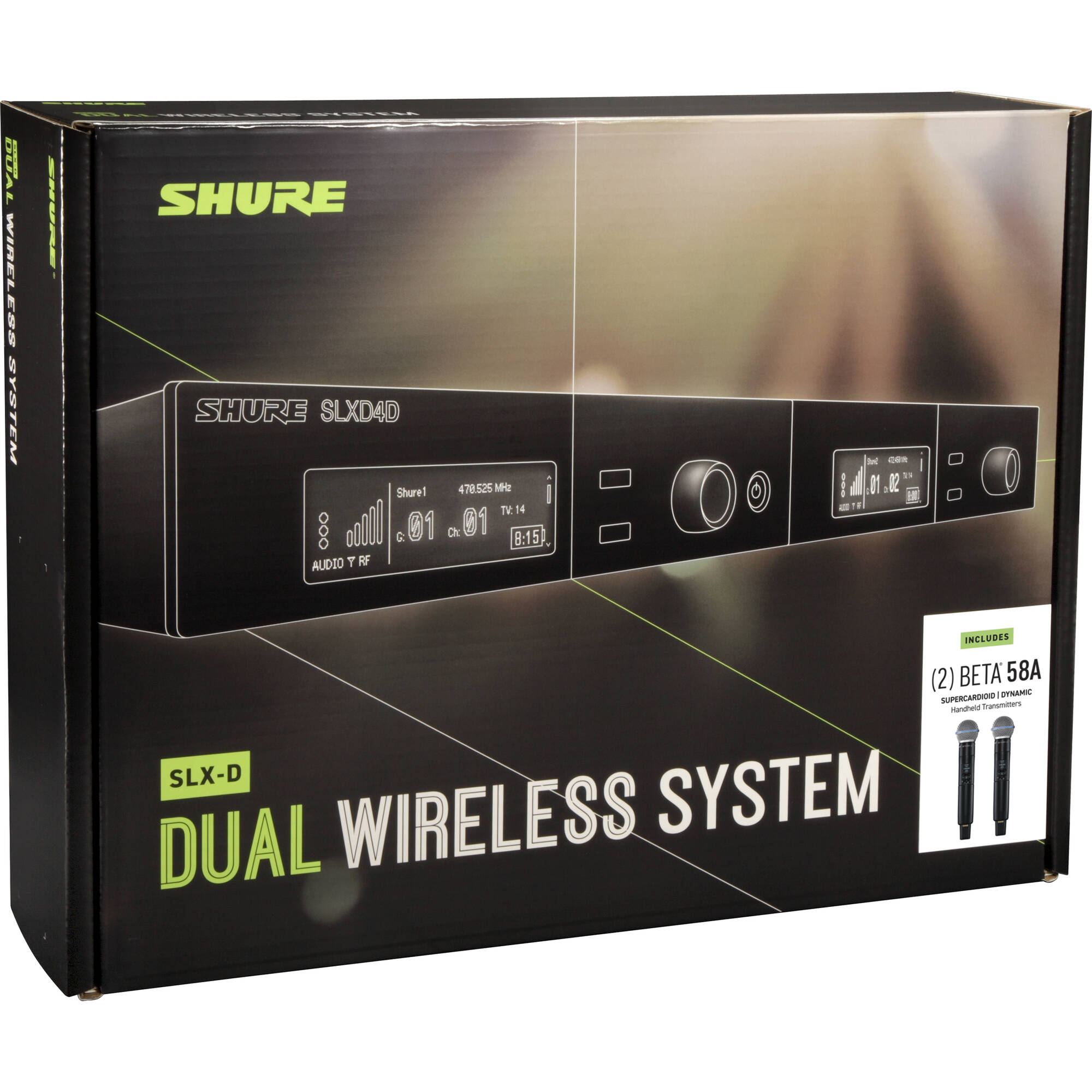 Shure SLXD24D/B58 2-Channel Digital Wireless Beta 58 Handheld Mic System (J52: 558-616 MHz)