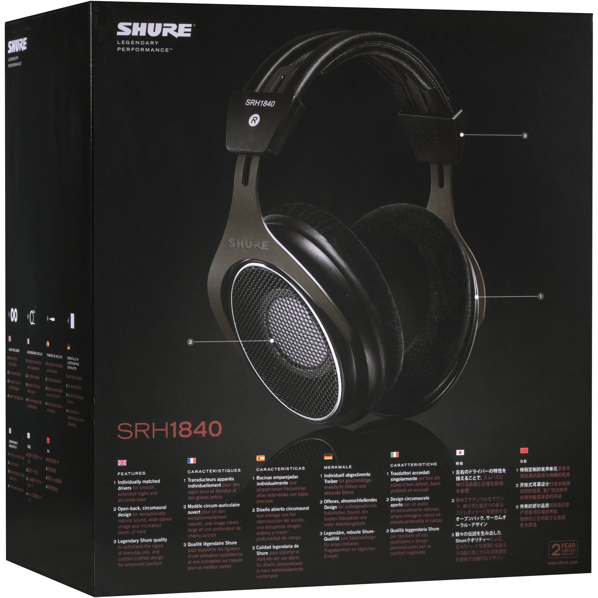 Shure SRH1840 Open-Back Over-Ear Headphones (New Packaging)