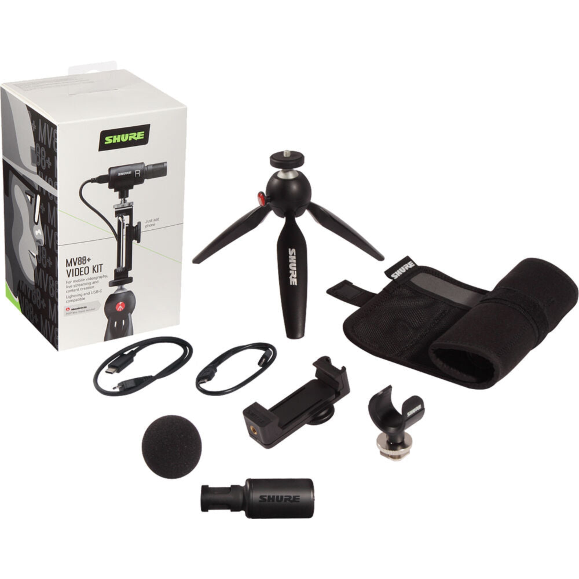 Shure MOTIV MV88+ Video Kit Digital Stereo Microphone & Accessories for Smartphones (iOS, Android)