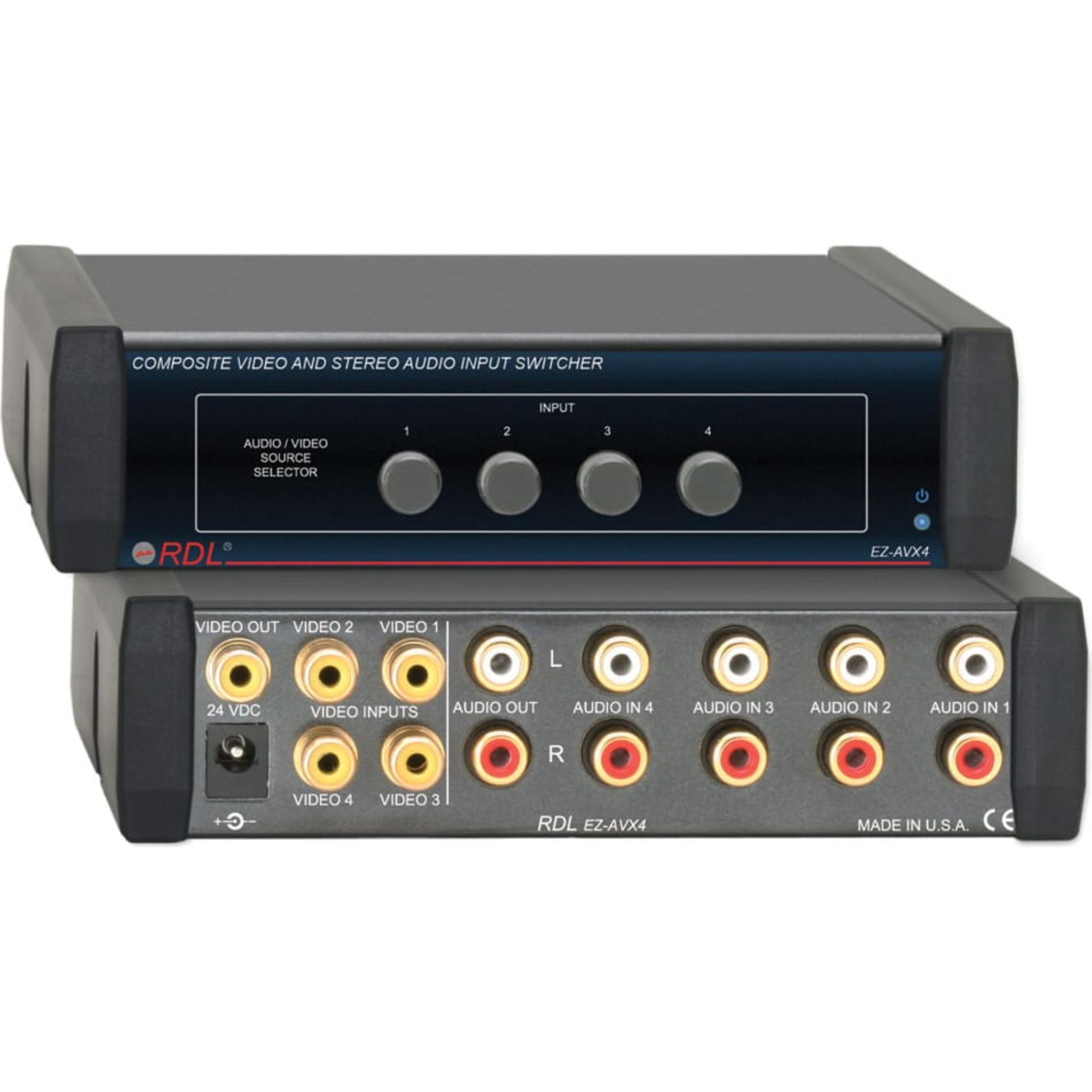 RDL EZ-AVX4 Composite Video and Stereo Audio Input Switcher (USA Power Supply)