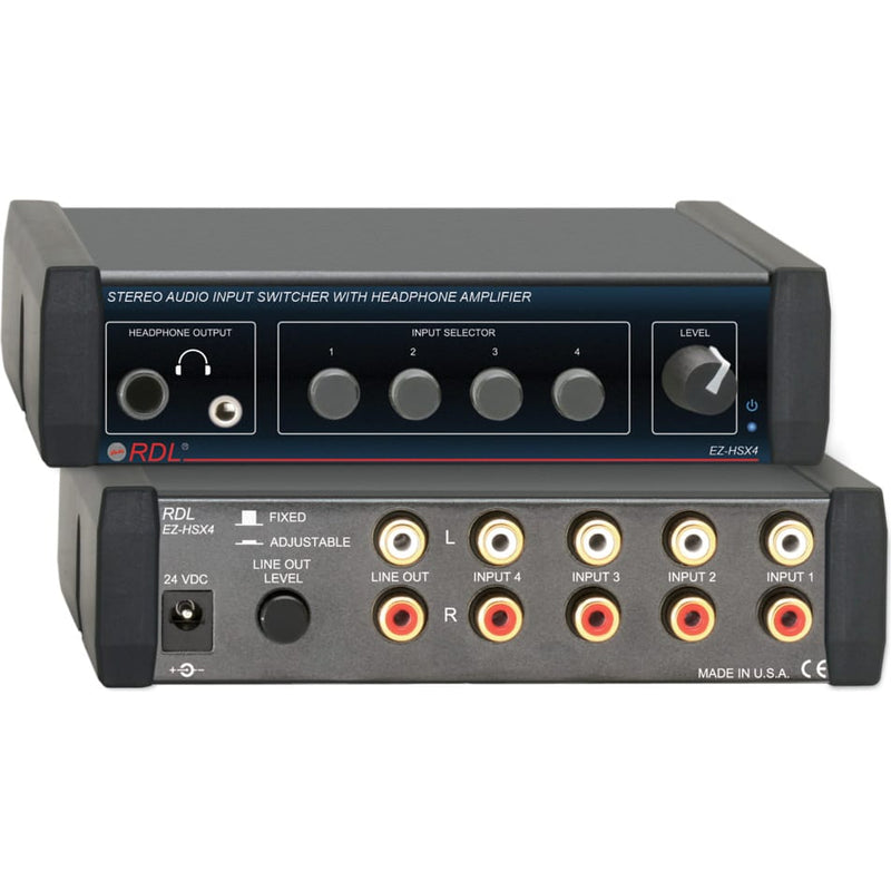 RDL EZ-HSX4 Stereo Audio Input Switcher with Headphone Amp (USA Power Supply)