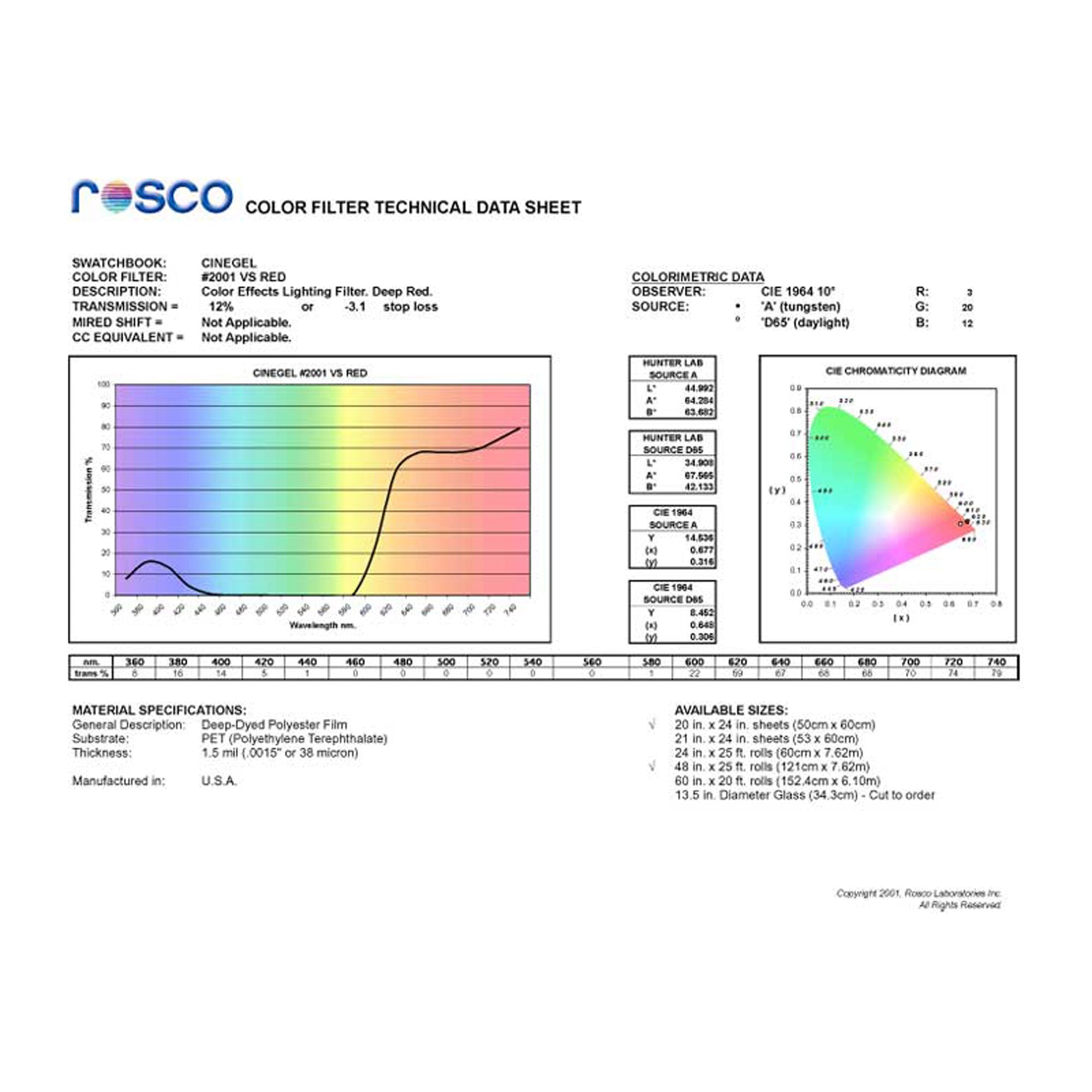 Rosco #2001 Roscolux Cinegel Filter Gel Storaro Red (24" x 25' Roll)