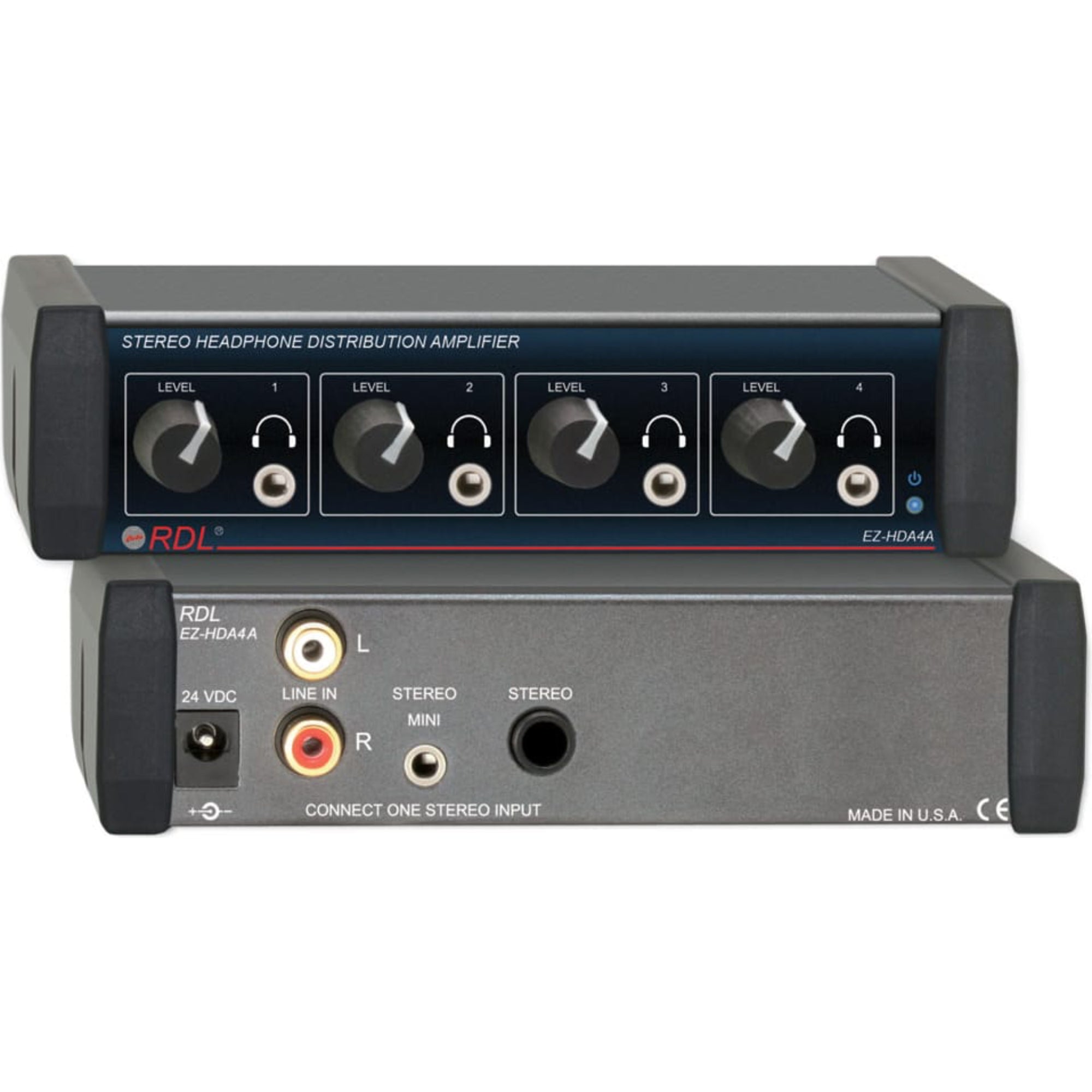RDL EZ-HDA4AX Stereo Headphone Distribution Amp (Worldwide Power Supply)