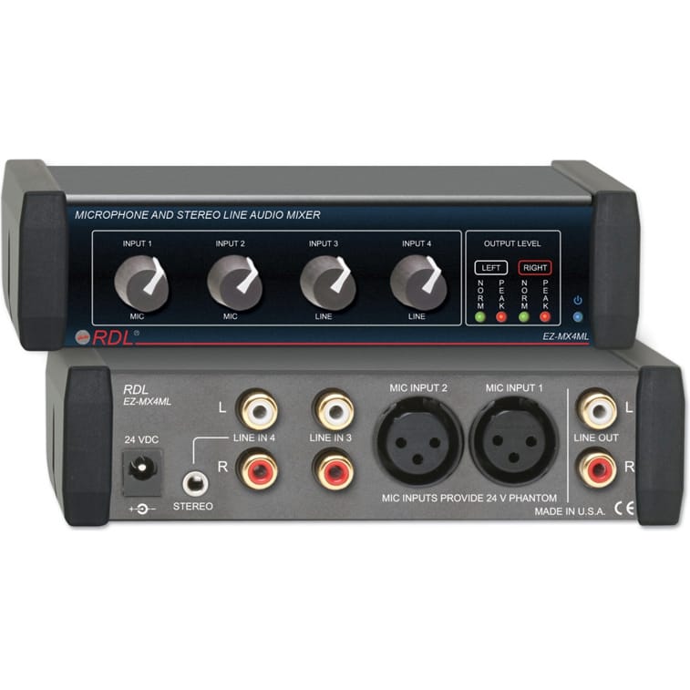 RDL EZ-MX4MLX Mic and Stereo Line Audio Mixer (Worldwide Power Supply)